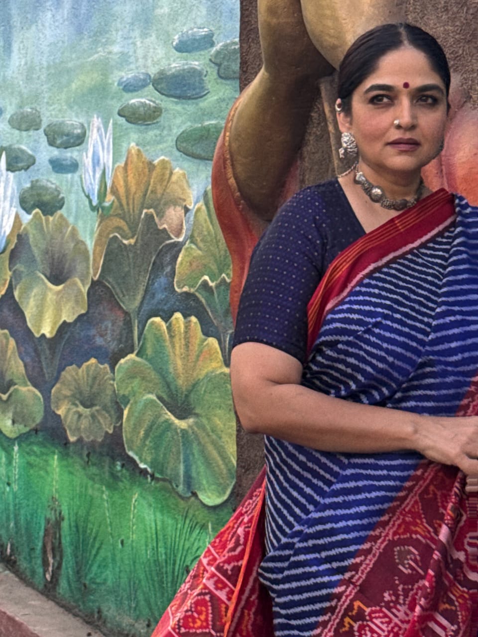 Exclusive Handloom Blue and Red Mulberry Silk Ikat Patola Saree with Leheriya and Gajraj Motifs