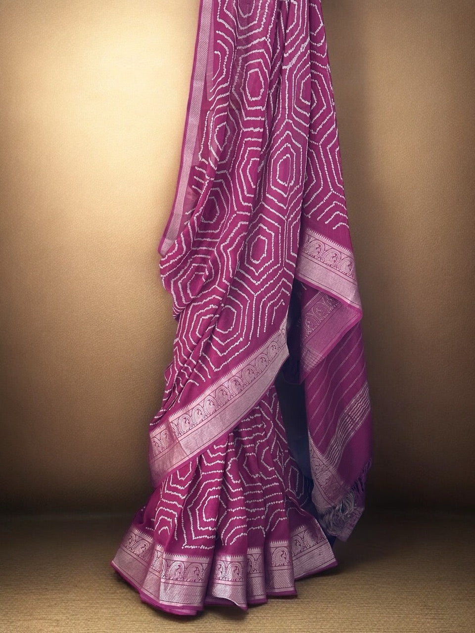 Mangalagiri Cotton Silk Bandhani Saree in Wine Colour