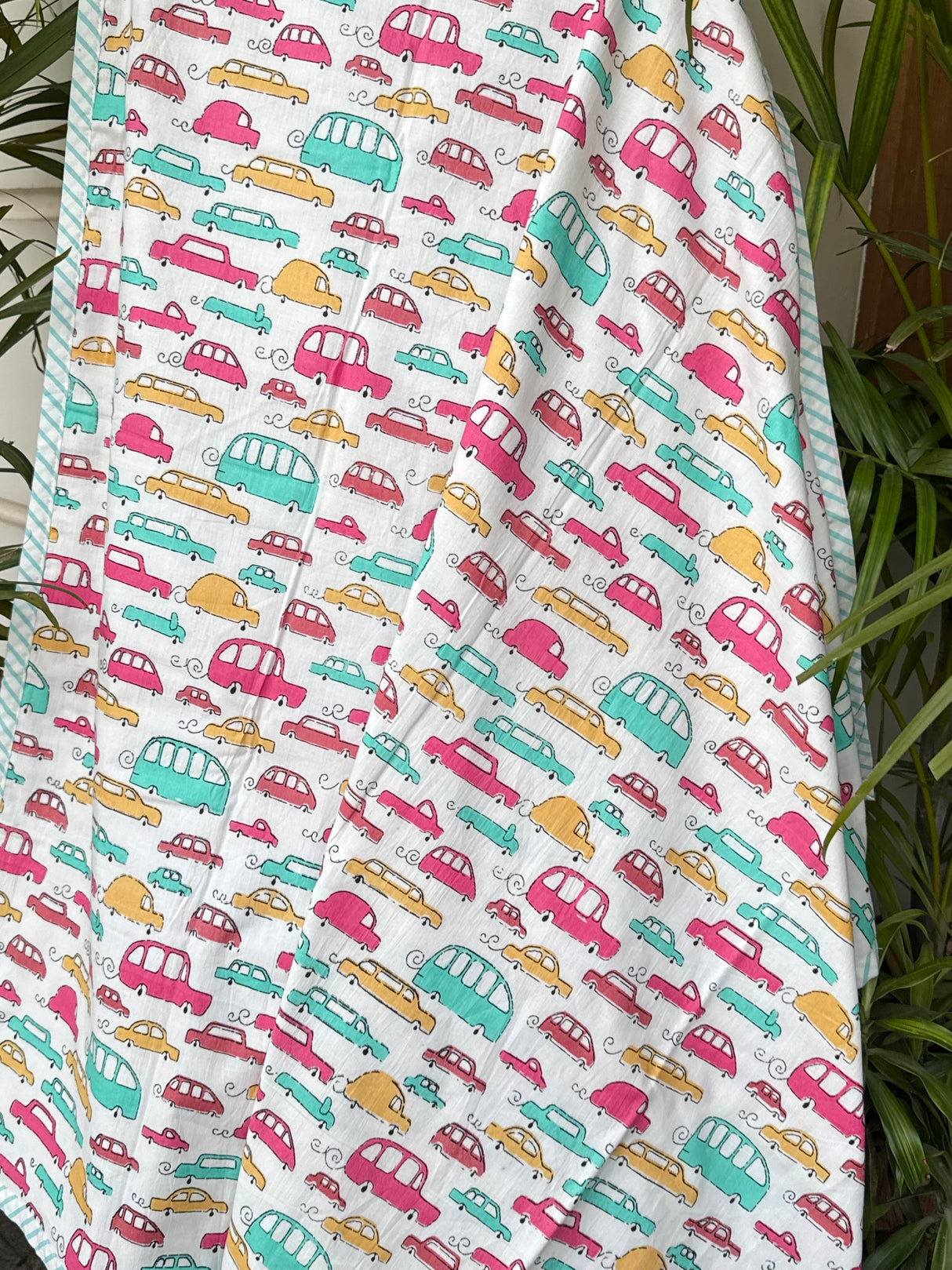 flannel lined baby summer dohar with cute nursery cars print mulmul cotton reversible blanket jaipur artisan made retail wholesale usa uk kuwait malaysia