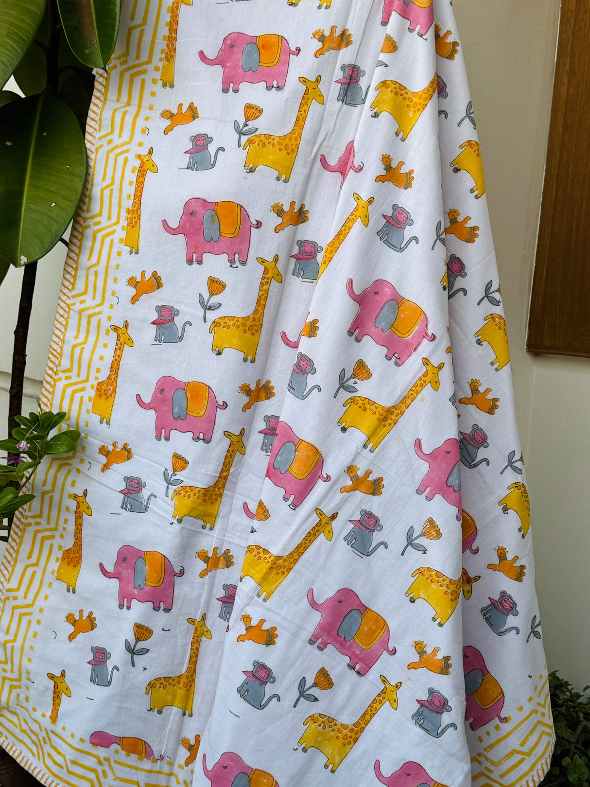 reversible baby dohar with monkey elephant giraffe print azo free dyes cotton flannel