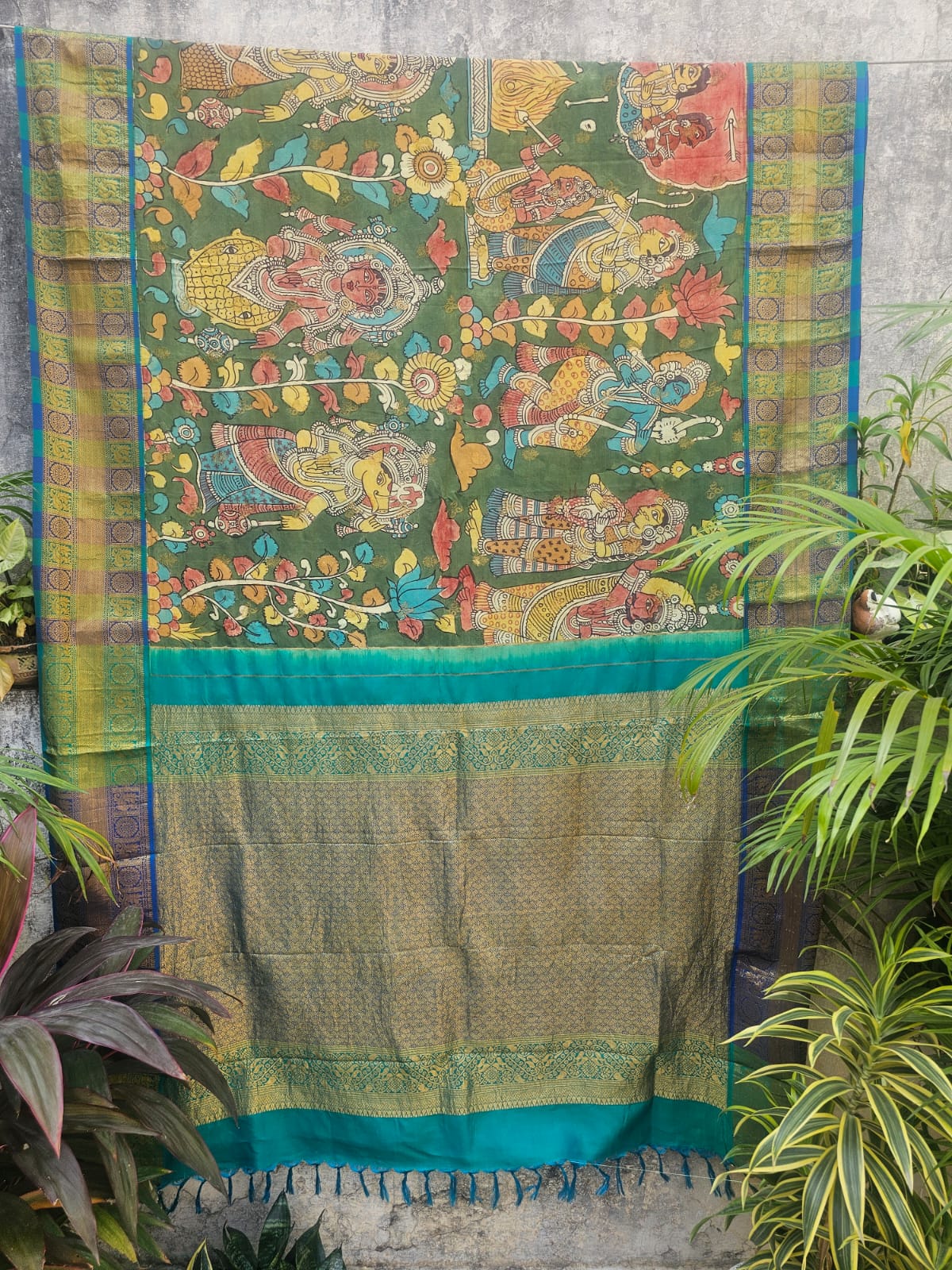 handwoven-bandhani-kanjivaram-silk-saree-turquoise-pink