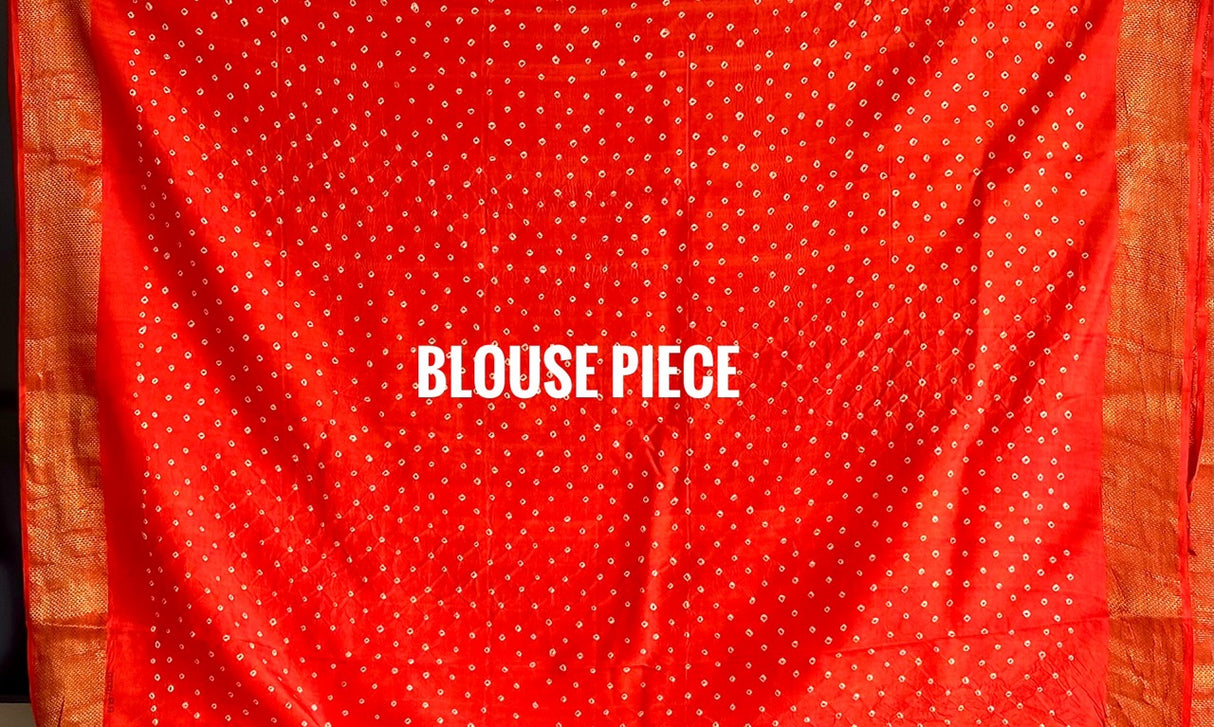 Pure Kanjivaram Silk Bandhani Saree, Orange Bandhani Kanjivaram Saree, Hand-Tied Bandhej Silk Saree, Kapaas Katha Silk Sarees, Authentic Bandhani Sarees Online