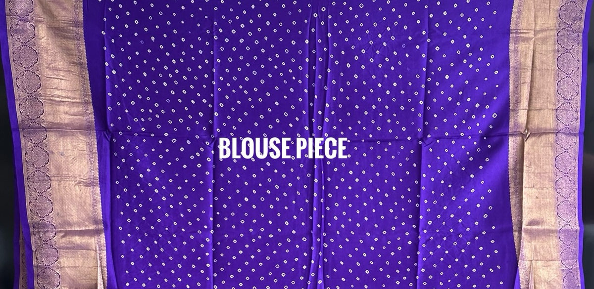 Vasundhara Silk Bandhani Saree, Pure Silk Violet Bandhani Saree, Gold Zari Checks Bandhej Saree, Kapaas Katha Designer Sarees, Authentic Bandhani Silk Saree Online