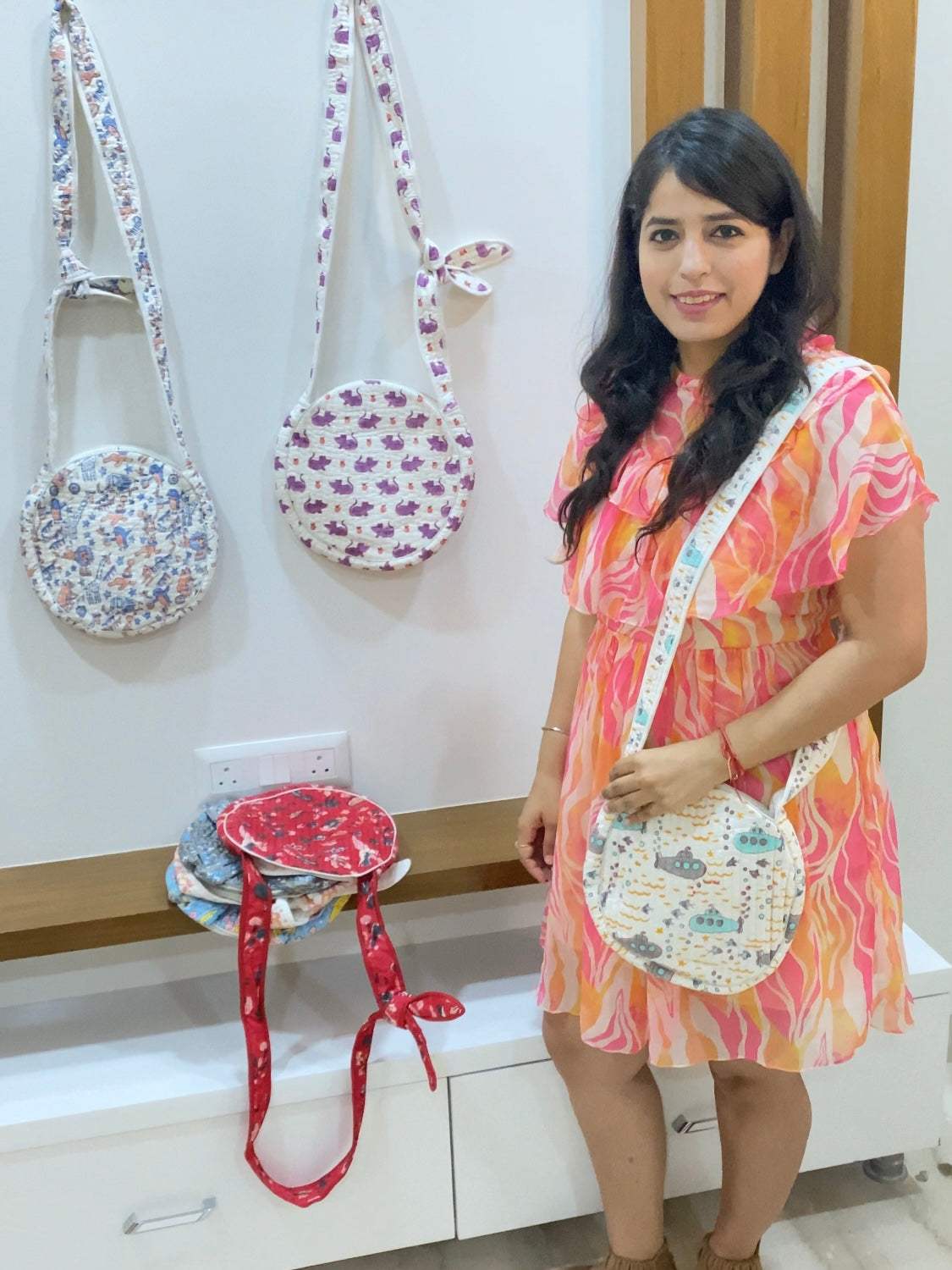 Round Sling Bag- Blockprint