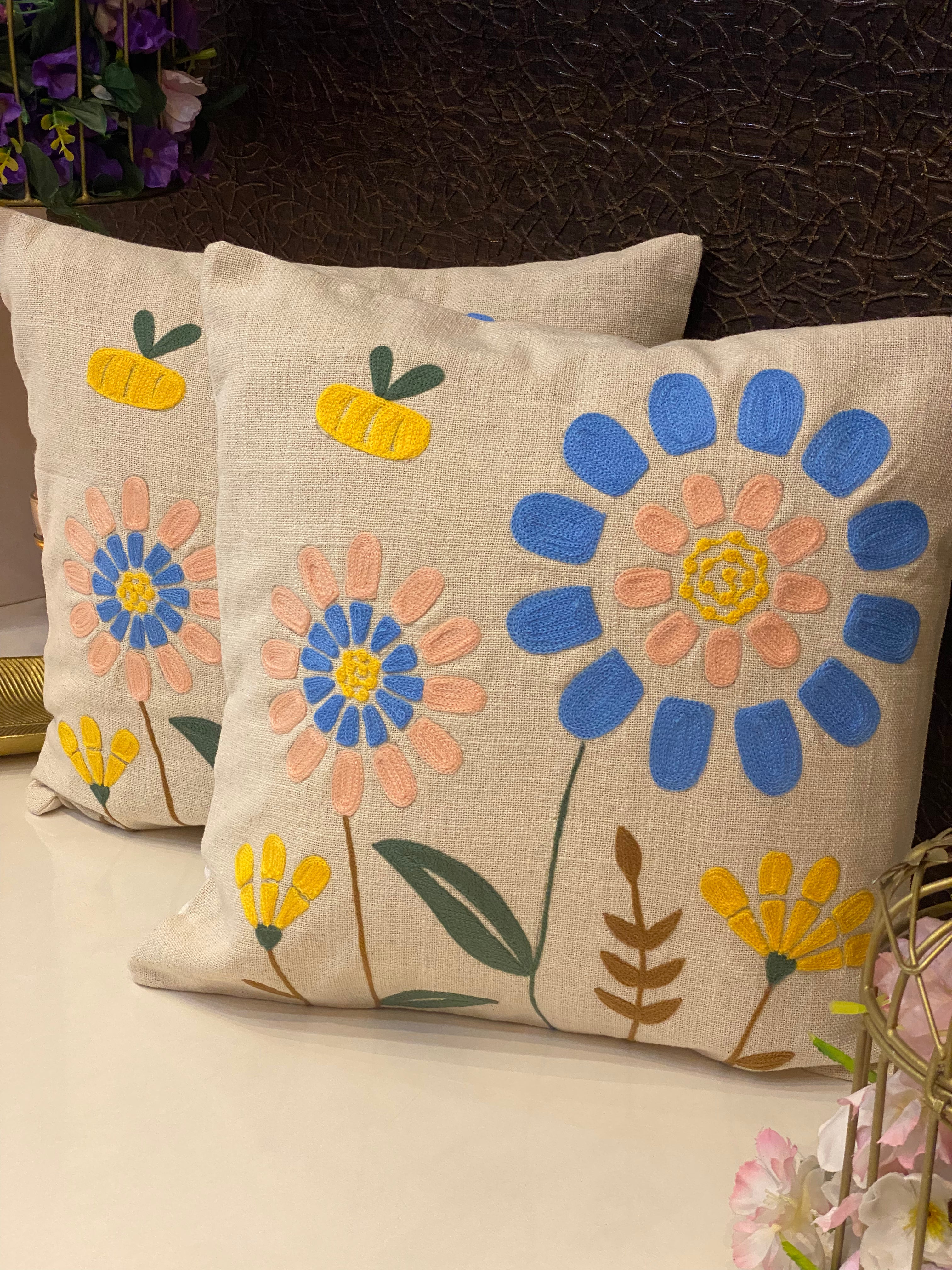 Embroidered Cushion Cover- 16*16 inches