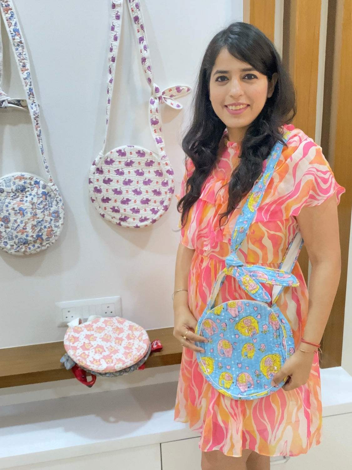 Round Sling Bag- Blockprint