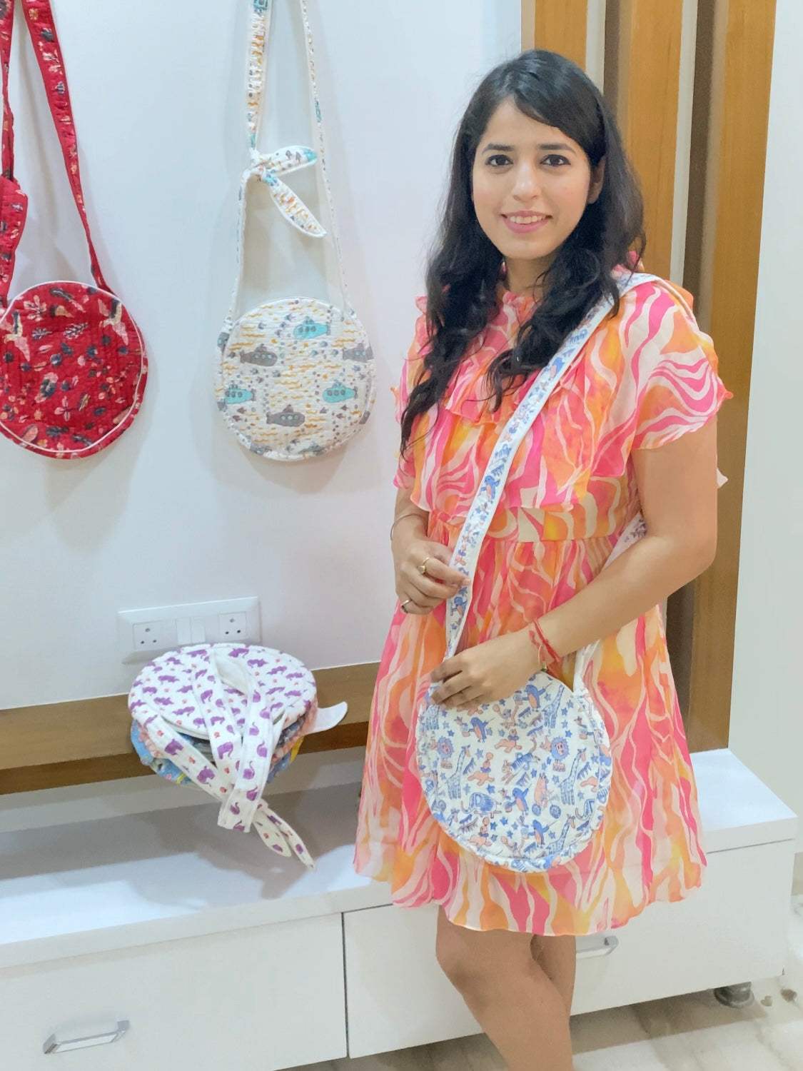 Round Sling Bag- Blockprint