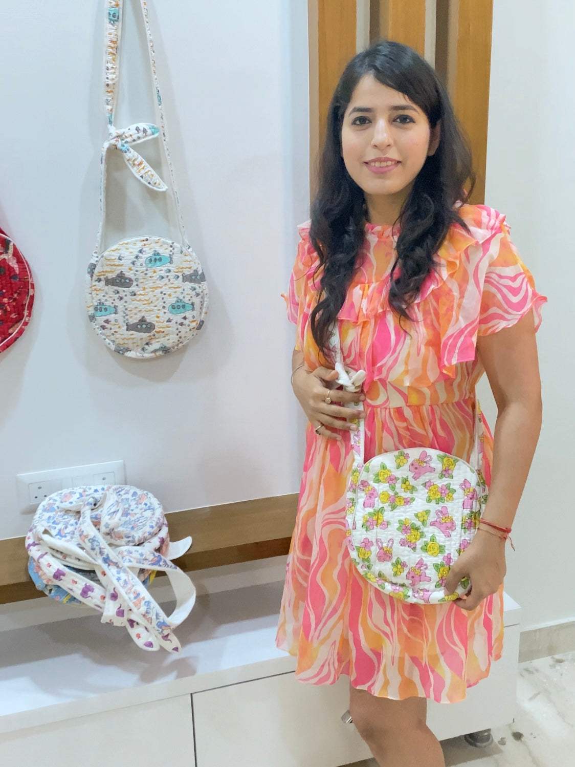 Round Sling Bag- Blockprint