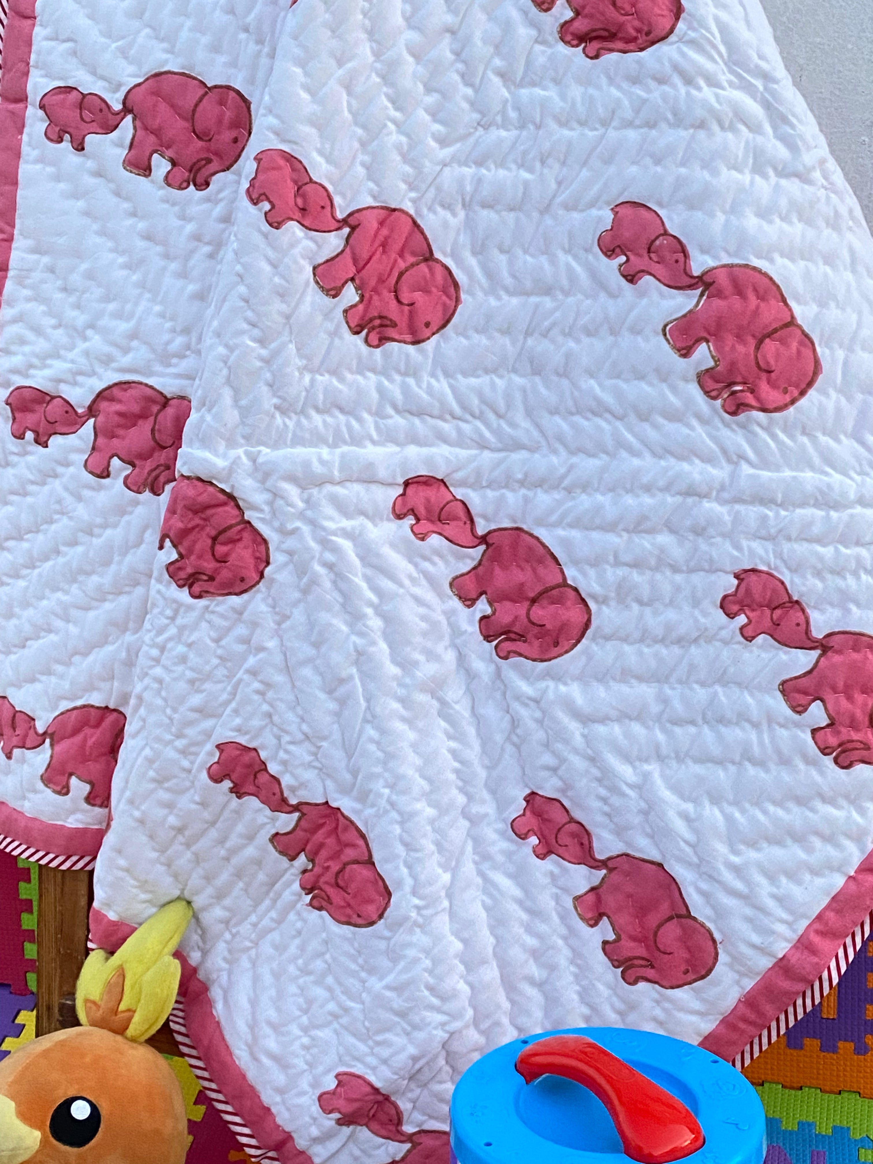 Elephant Baby Quilt- Handblock Printed- (40*40 inches)