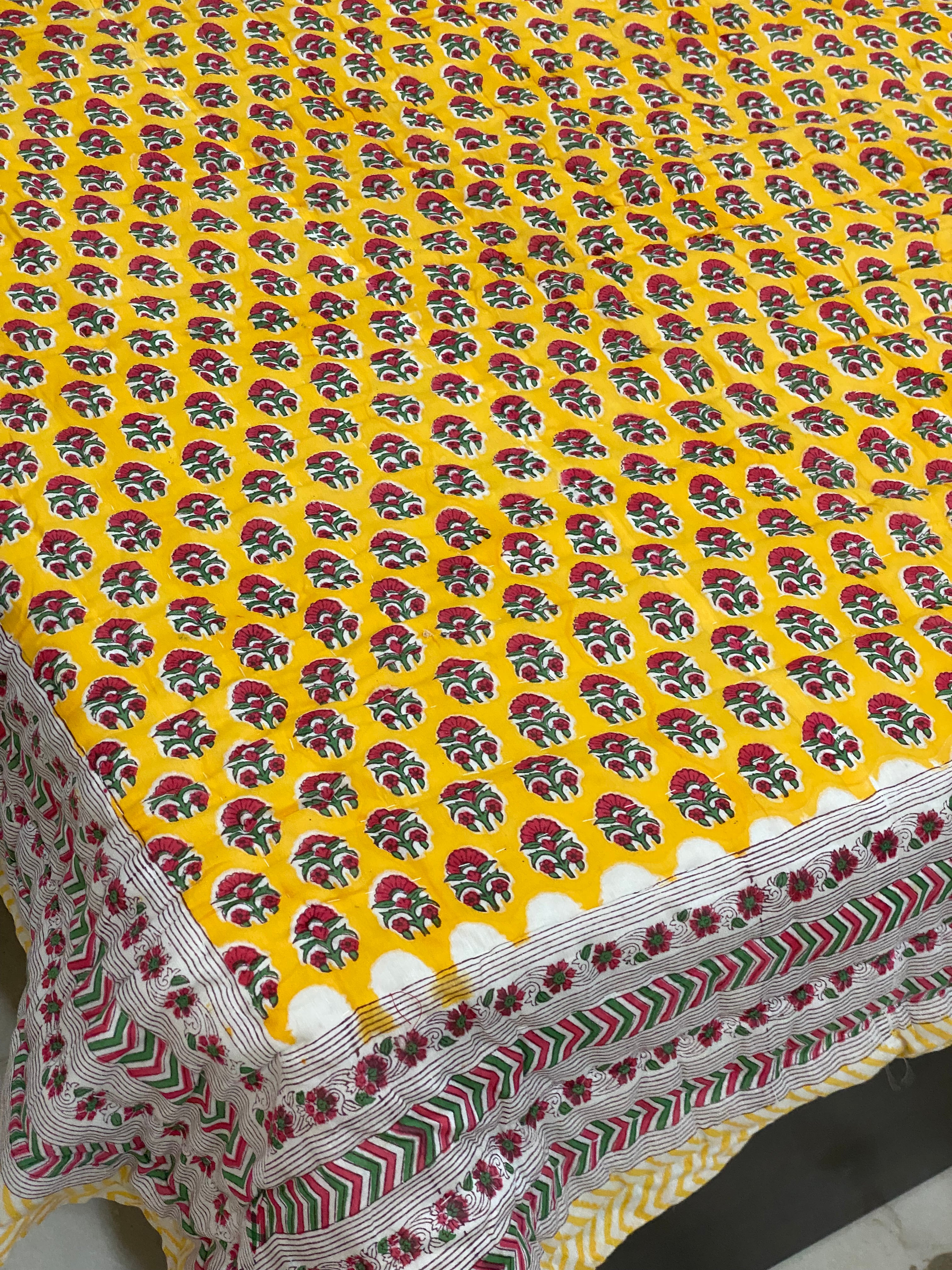 HandBlock Printed Mulmul Reversible Quilt- King Size (108*108 inches)