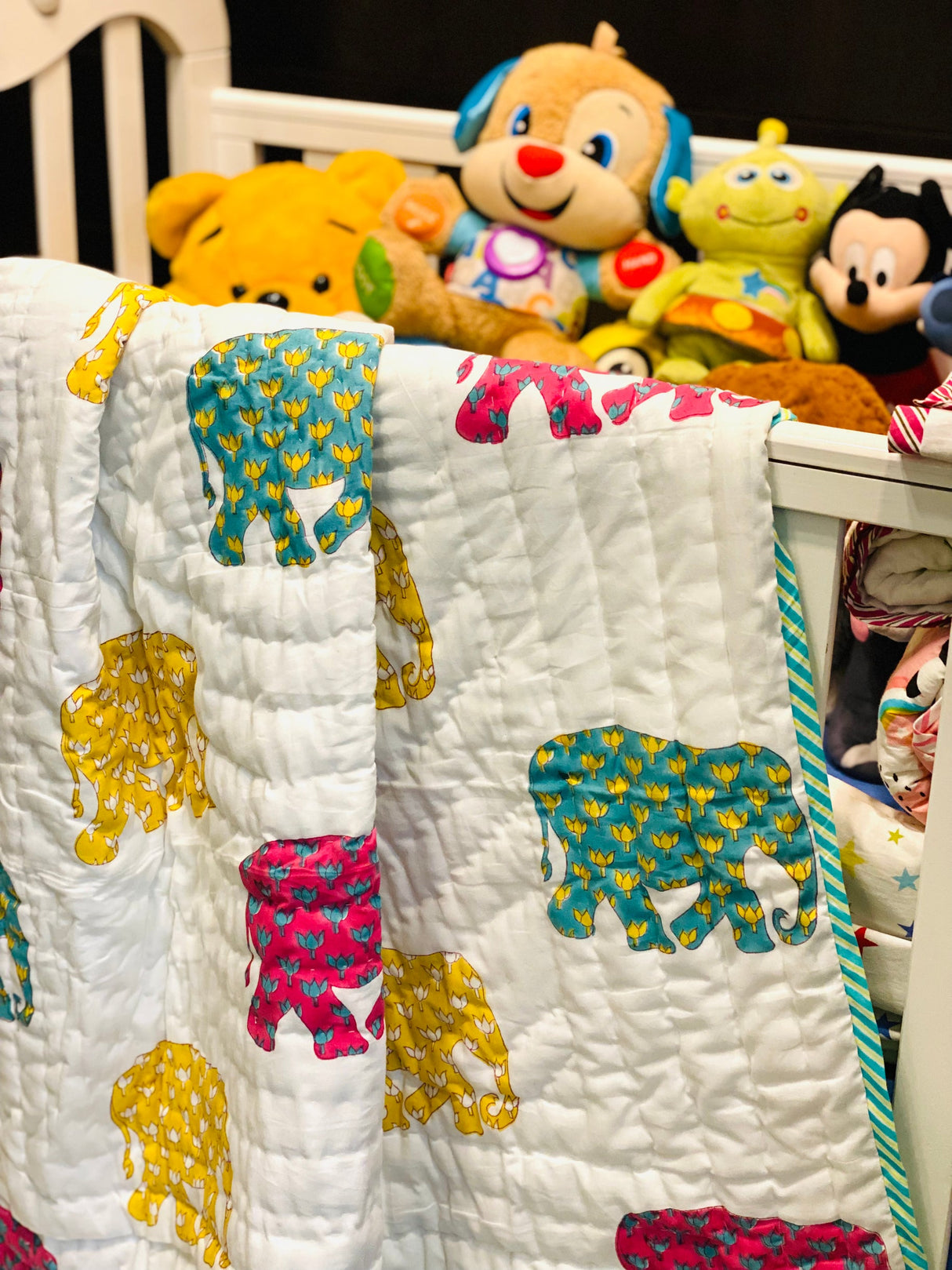 Elephant Blockprint Kids Quilt