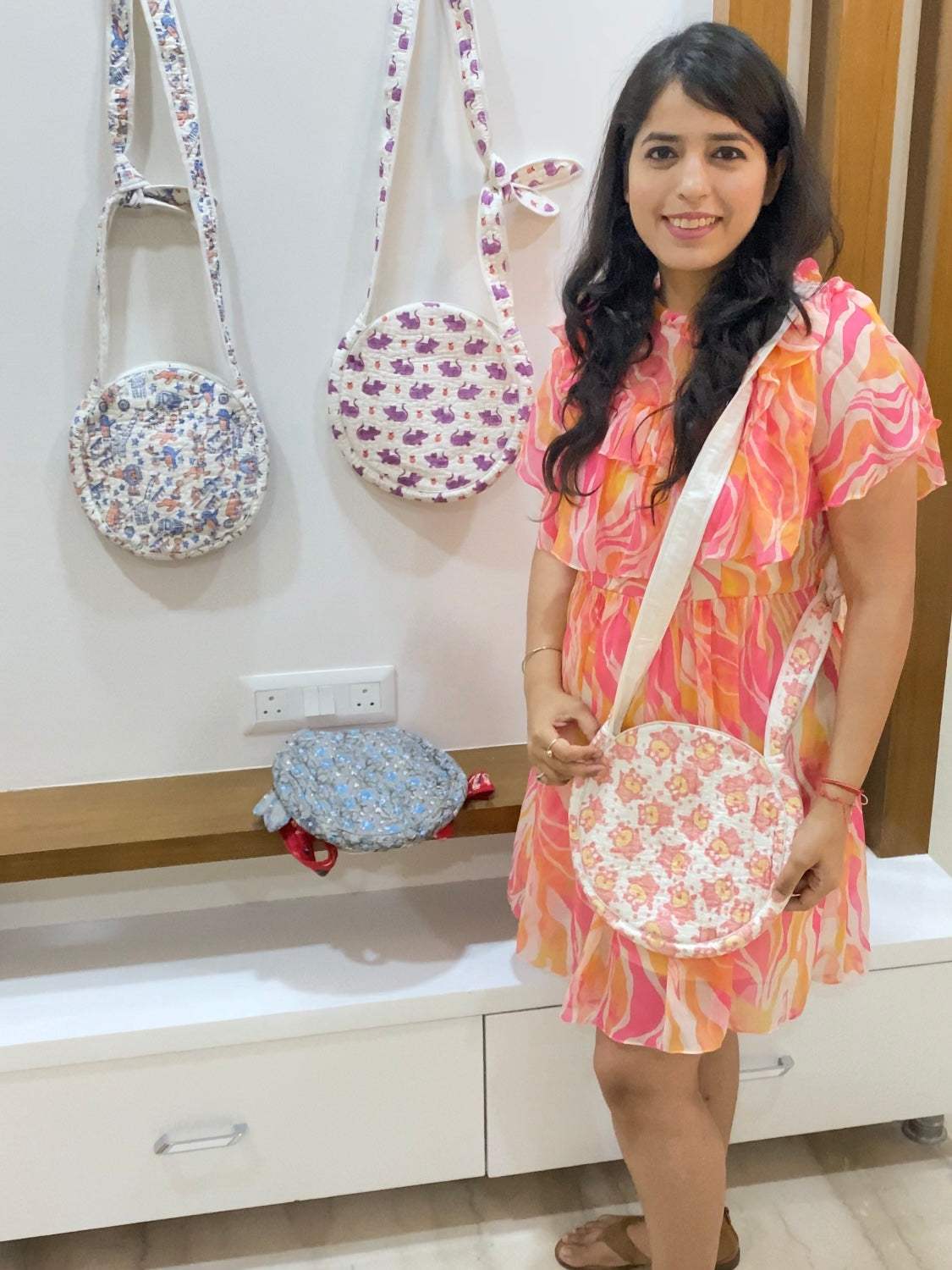 Round Sling Bag- Blockprint