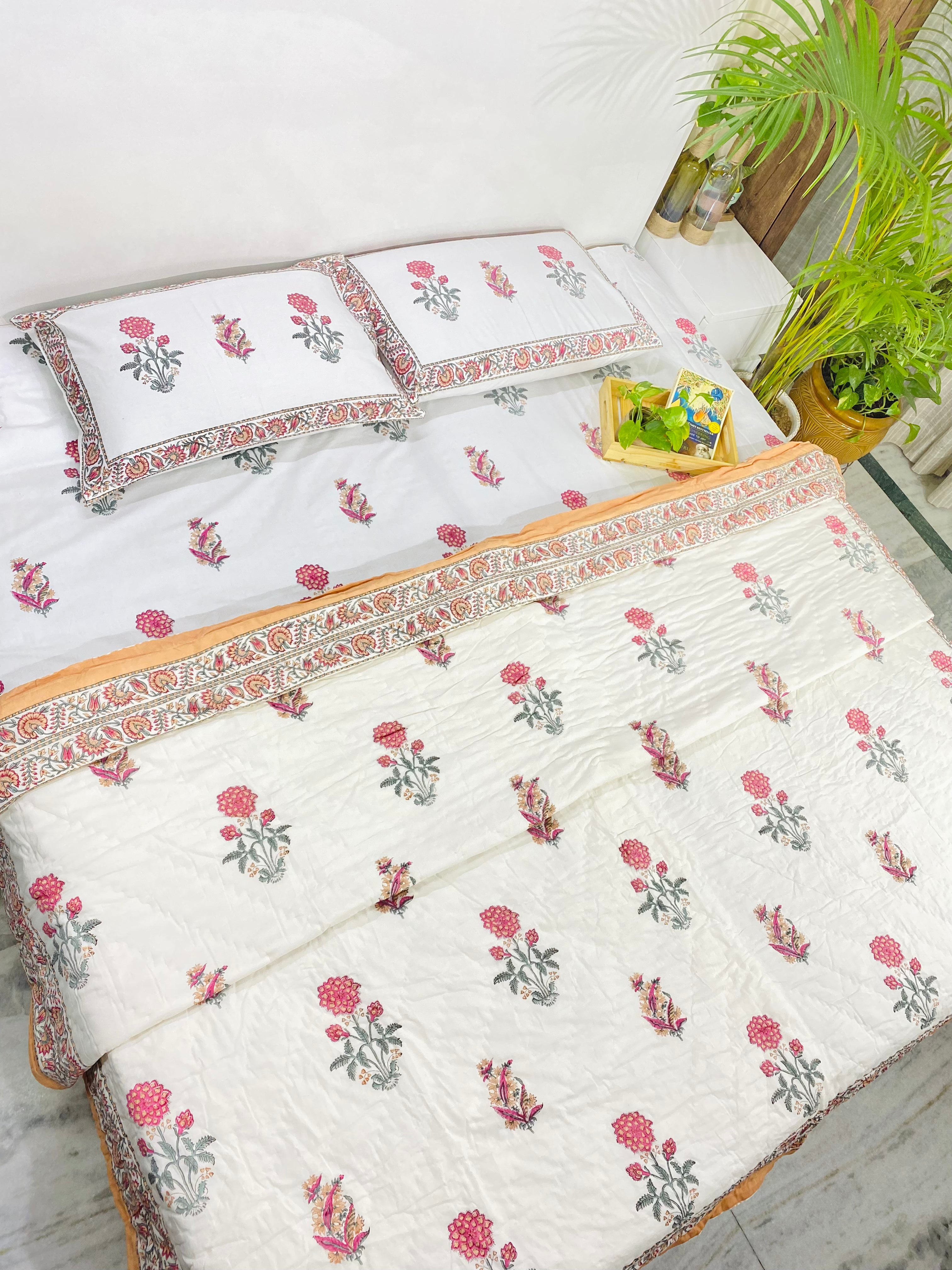 Blockprint Bedsheet & Quilt Set