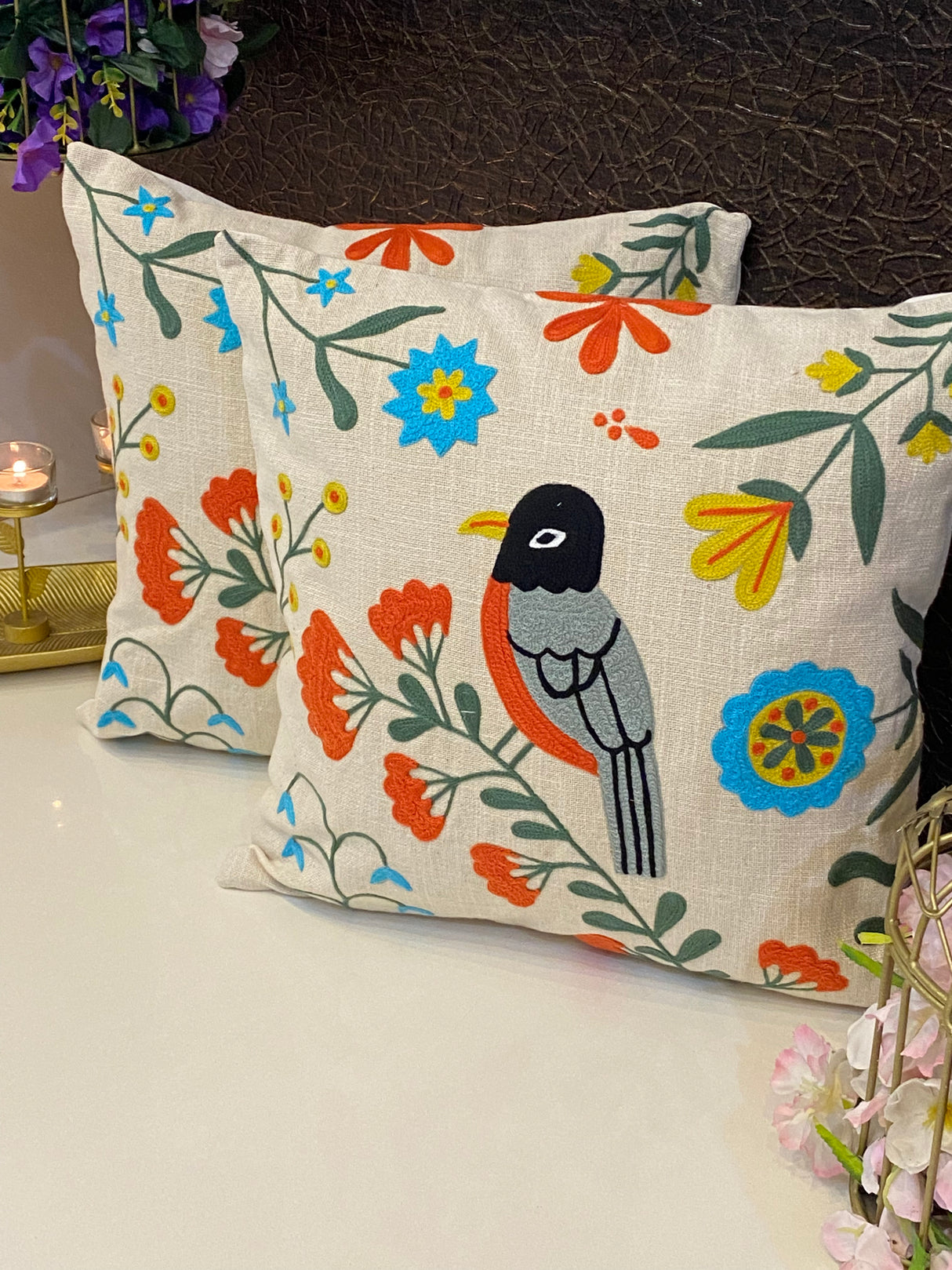 Embroidered Cushion Cover- 16*16 inches