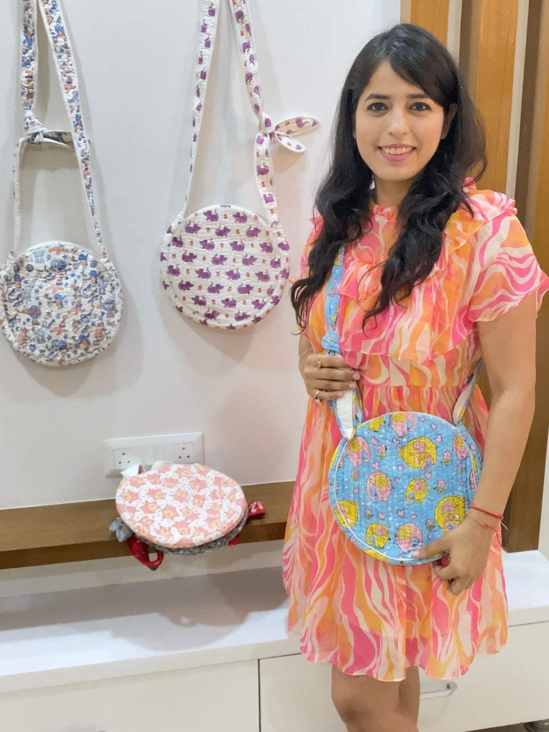 Round Sling Bag- Blockprint