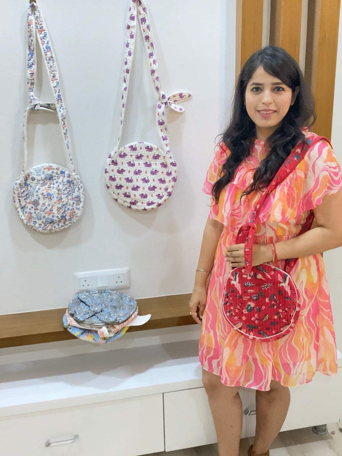 Round Sling Bag- Blockprint