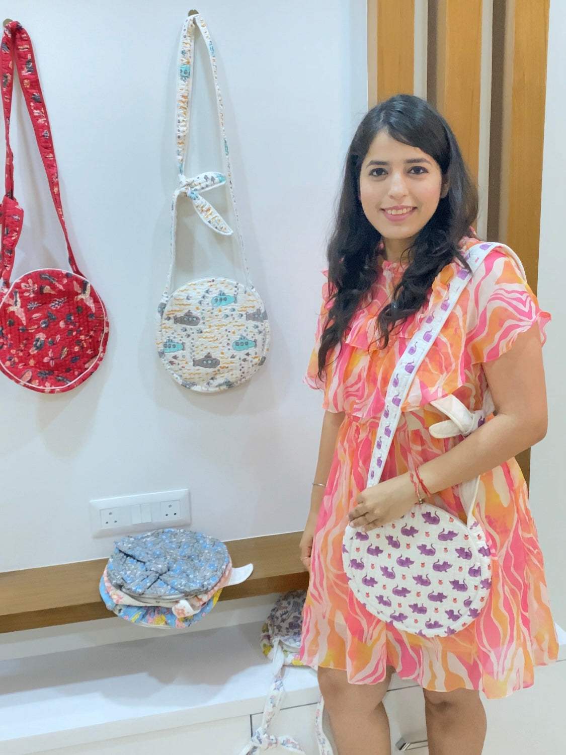 Round Sling Bag- Blockprint