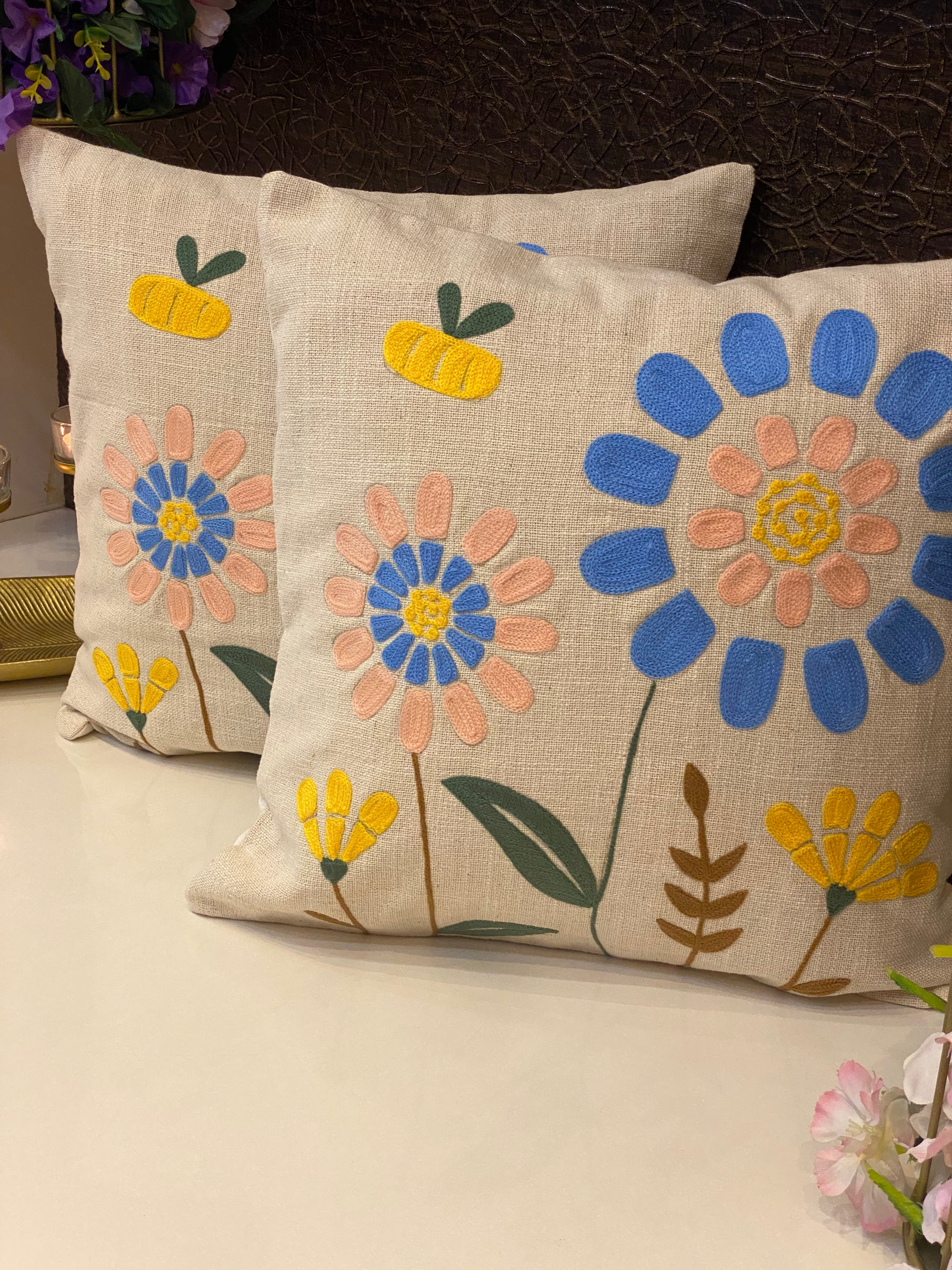 Embroidered Cushion Cover- 16*16 inches