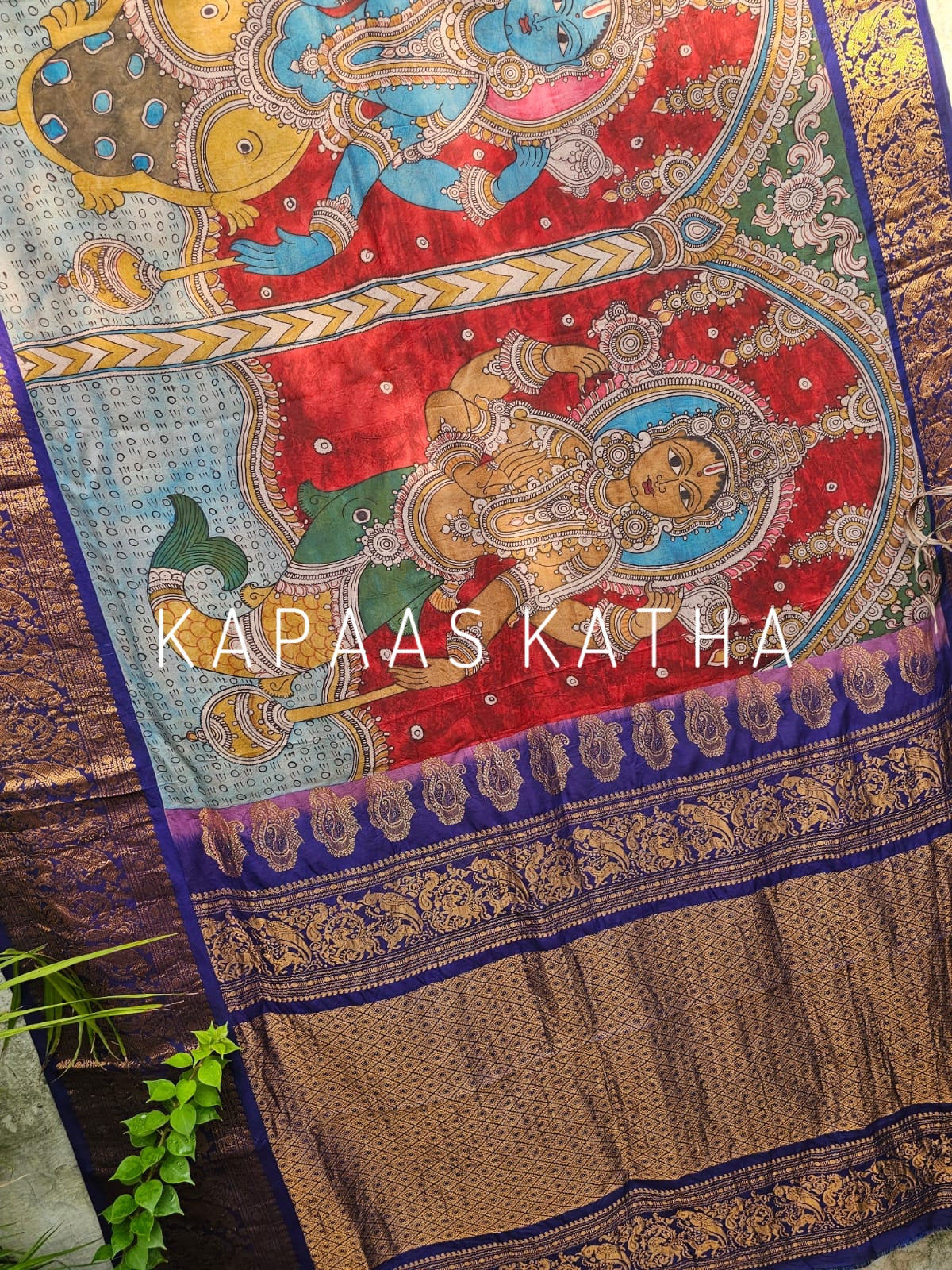 Authentic Kalamkari Kanjivaram Silk Saree | Kapaas Katha