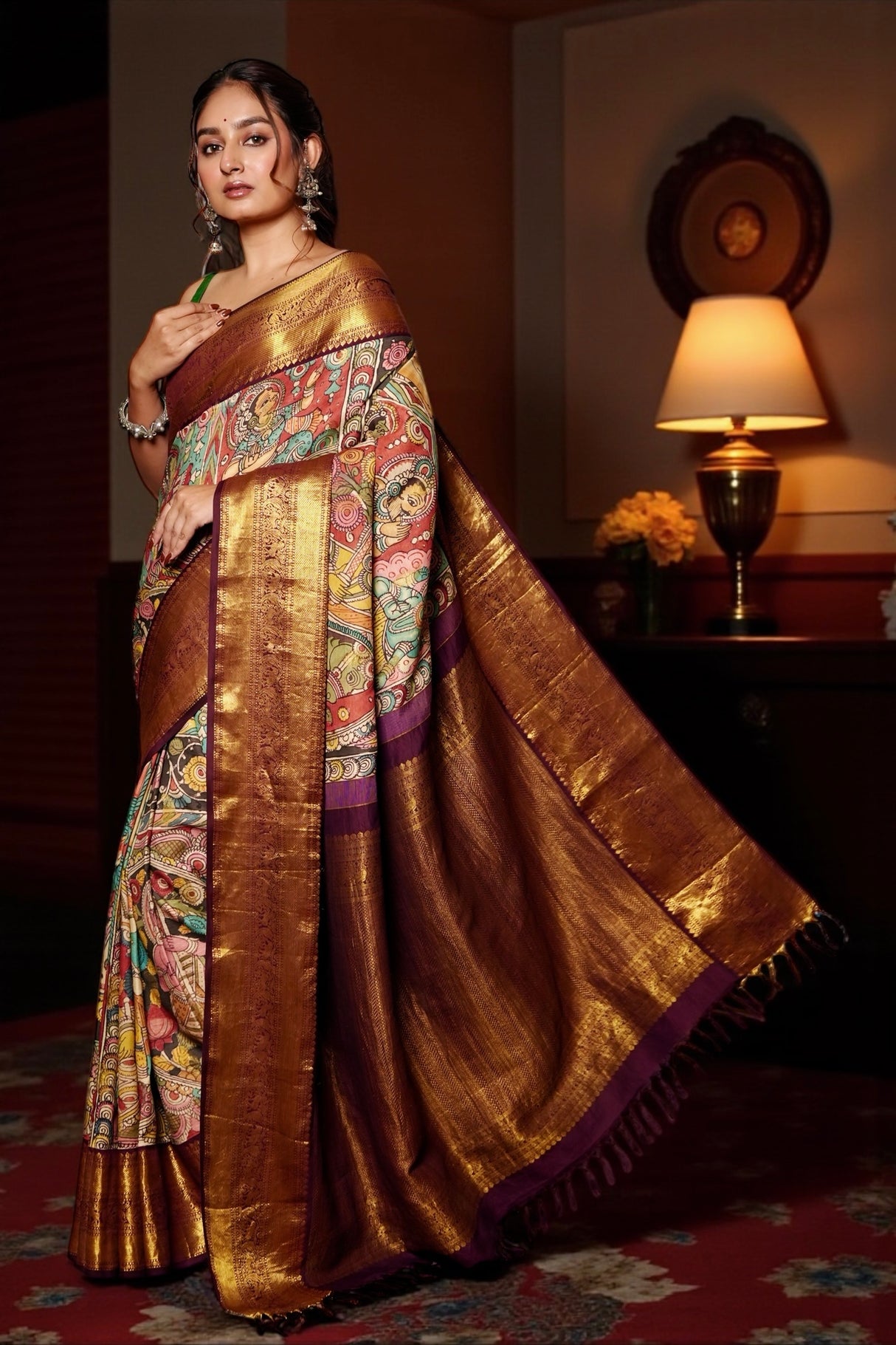 kalamkari-kanjivaram-saree-with-mythological-panels