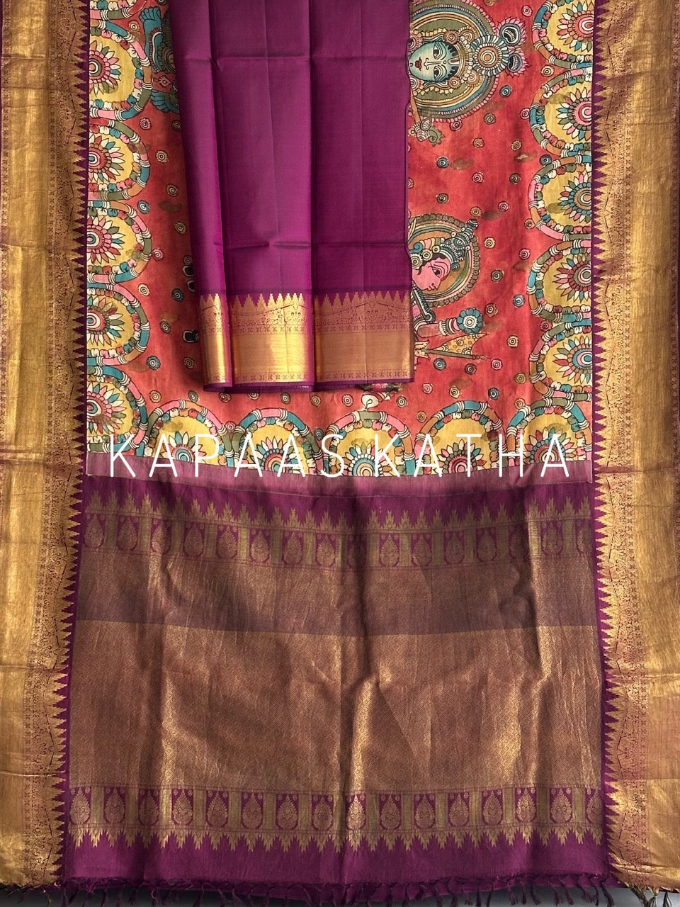 kalamkari-kanjivaram-silk-saree-divine-art-motifs