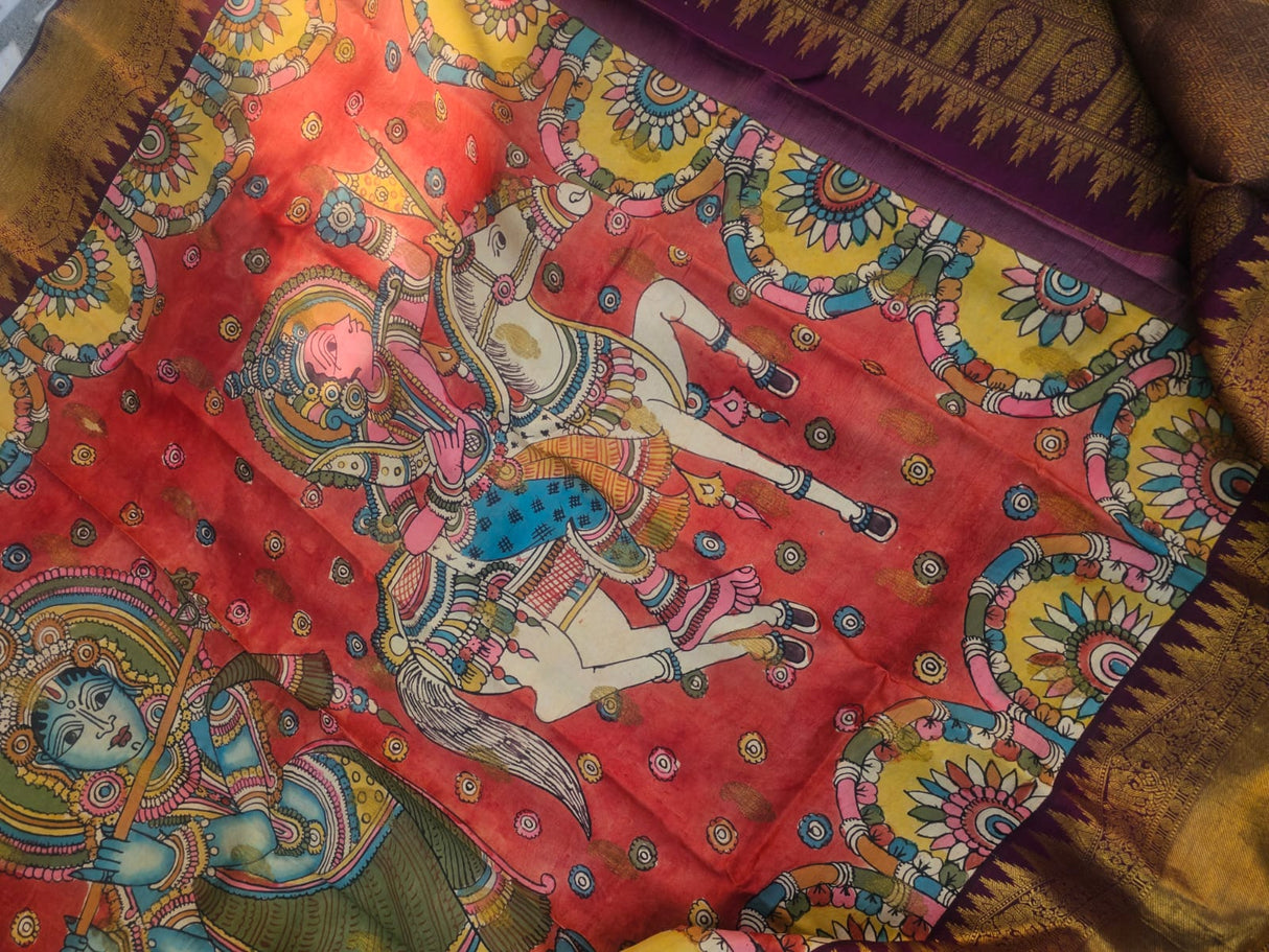 kalamkari-kanjivaram-silk-saree-traditional-divine-motifs