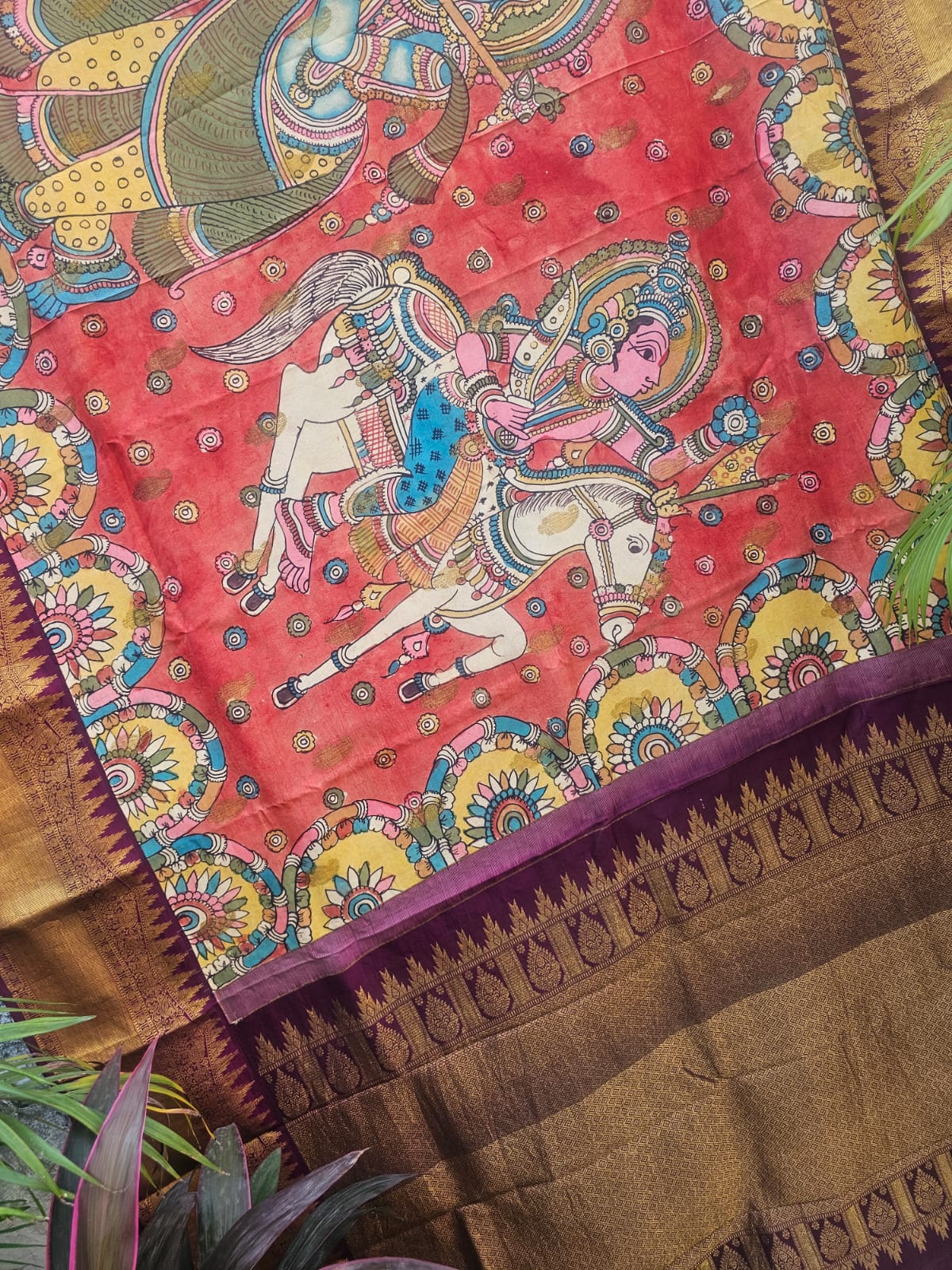 kalamkari-kanjivaram-silk-saree-with-divine-art-motifs
