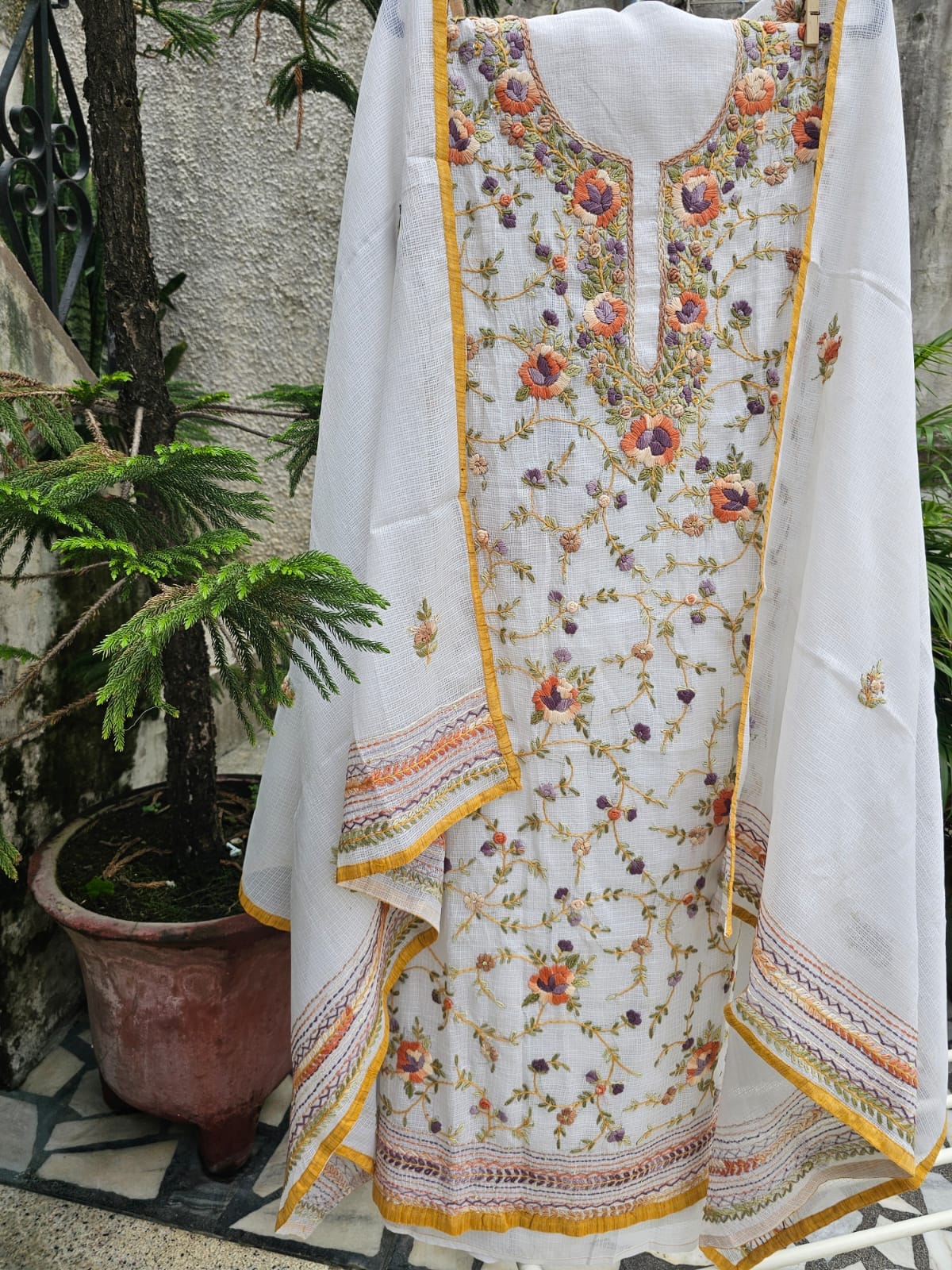 Kaleidoscope - Kota Phulkari Unstitched Suit Set