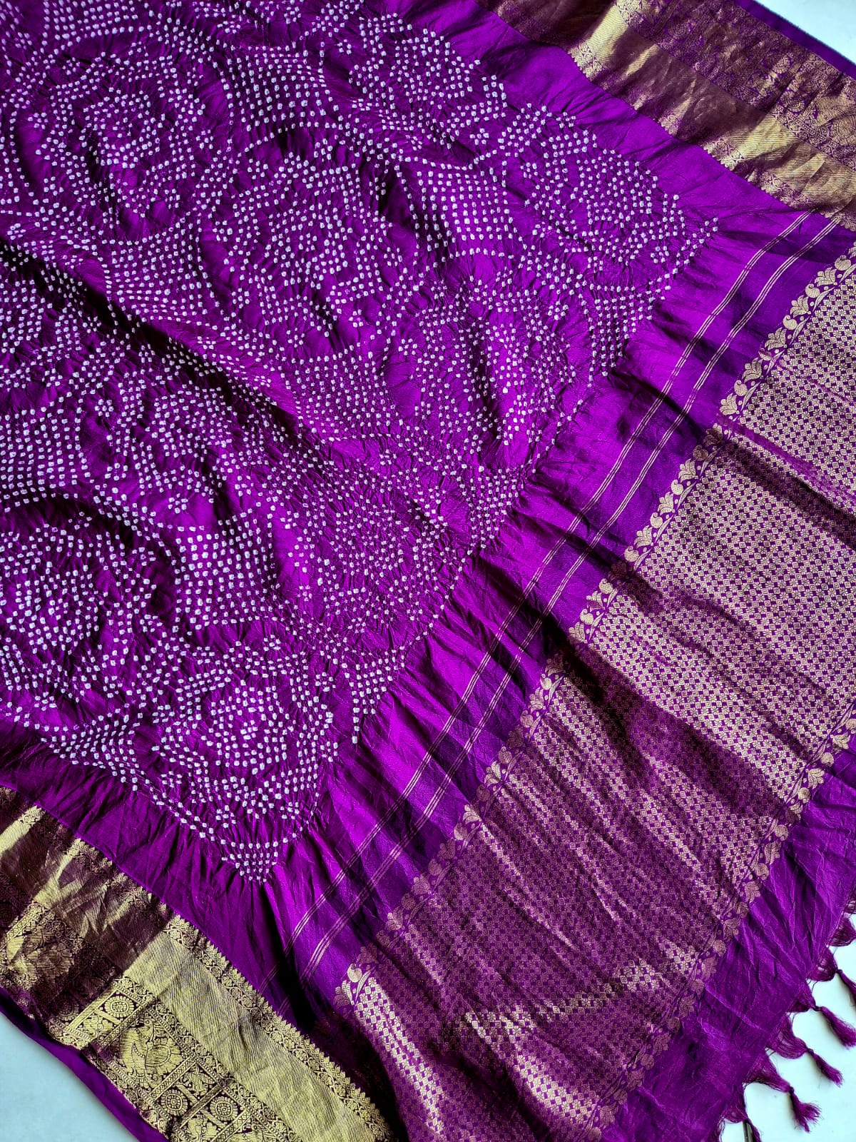 Phoolkari - Purple Kanjivaram Silk Bandhani Dupatta