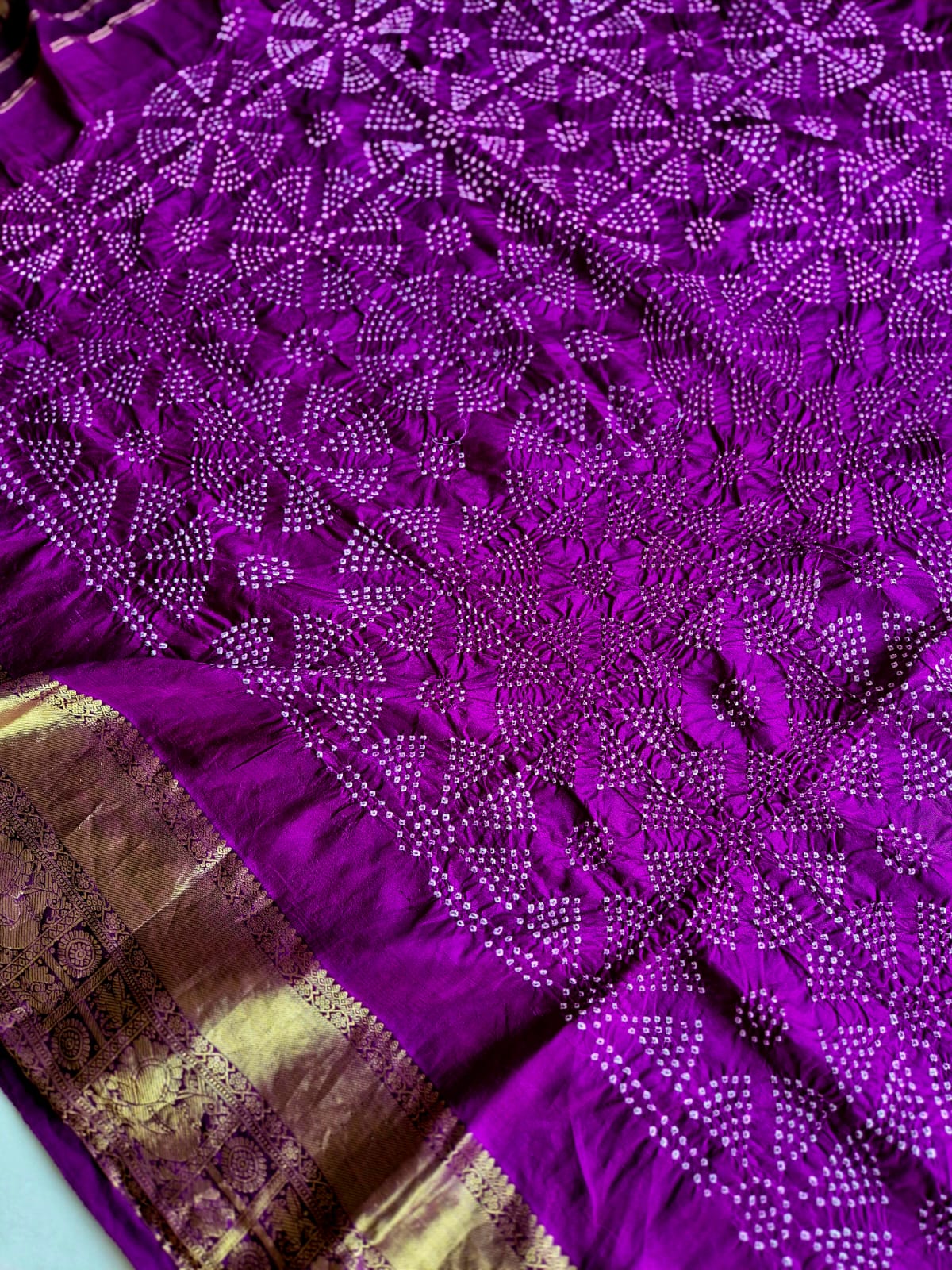 KanchLeher - Vibrant Purple Kanjivaram Silk Bandhani Dupatta
