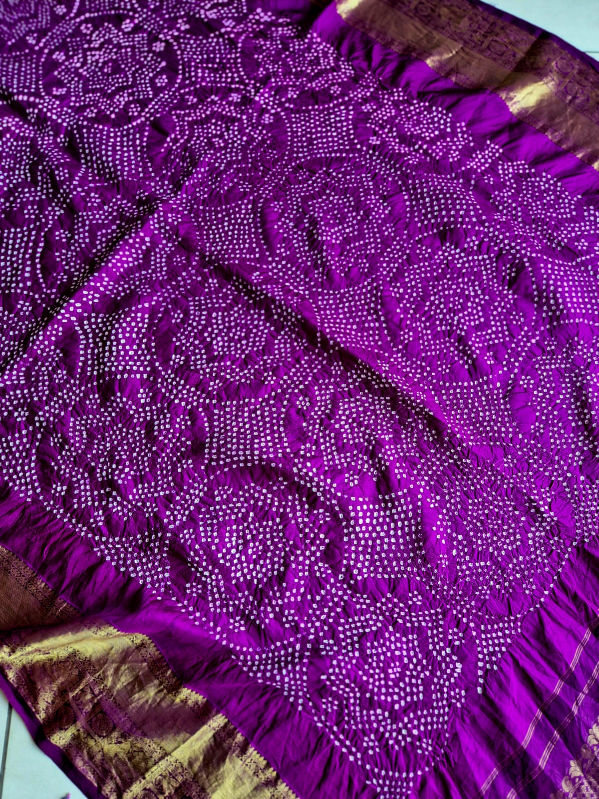 Phoolkari - Purple Kanjivaram Silk Bandhani Dupatta