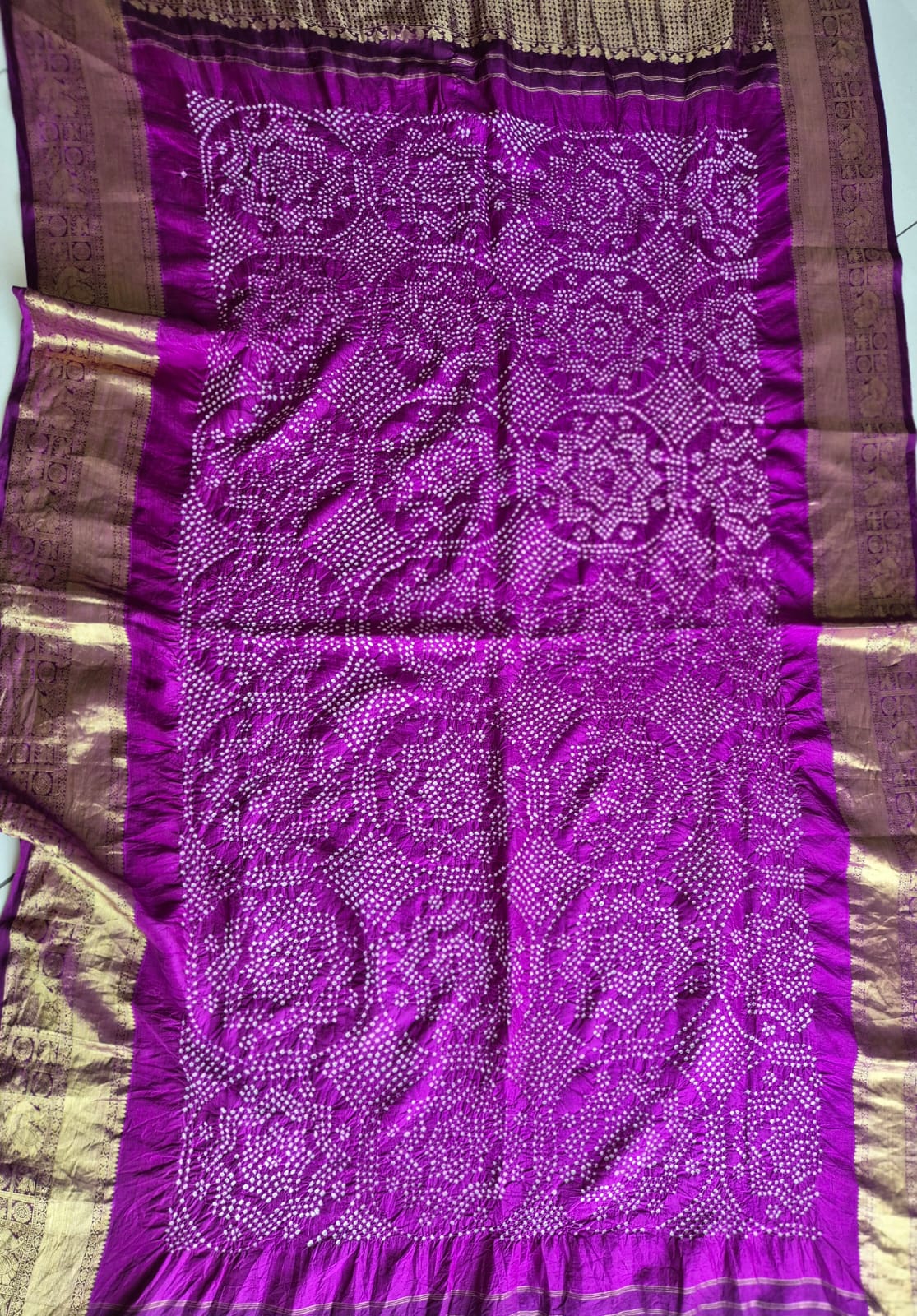 Phoolkari - Purple Kanjivaram Silk Bandhani Dupatta