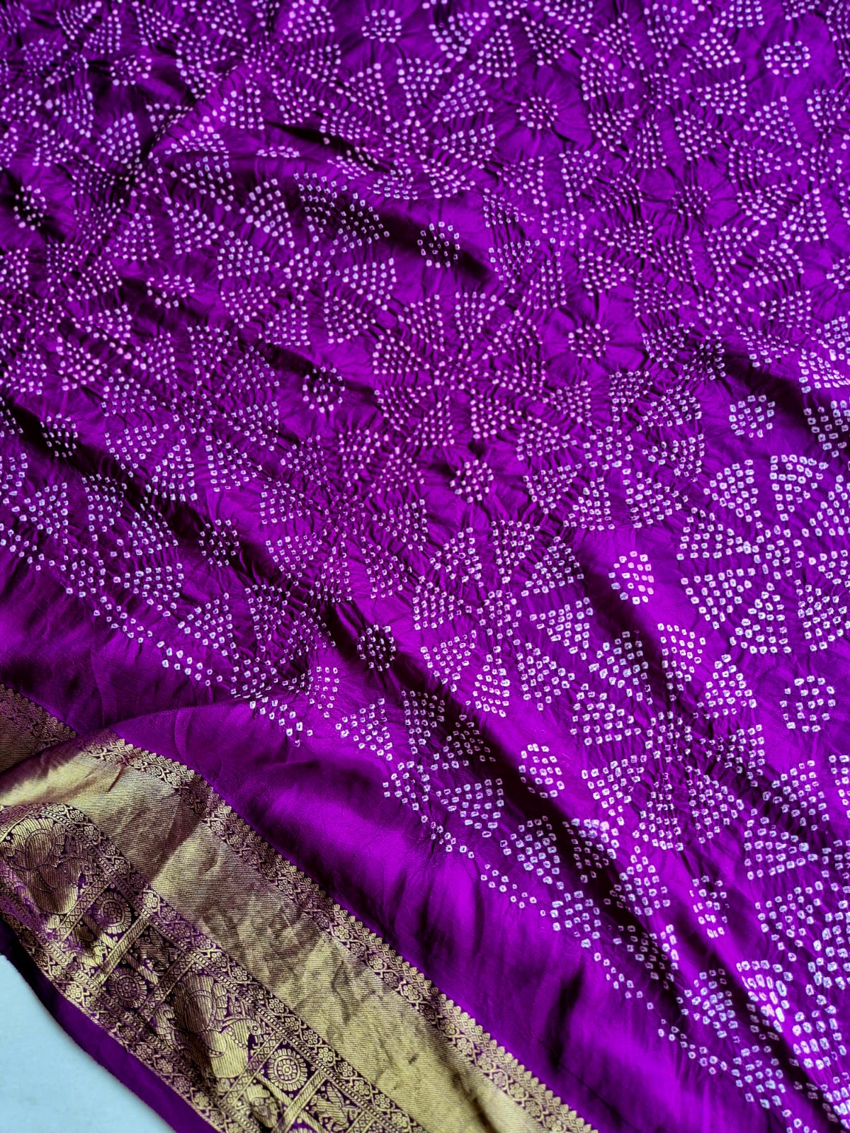 KanchLeher - Vibrant Purple Kanjivaram Silk Bandhani Dupatta