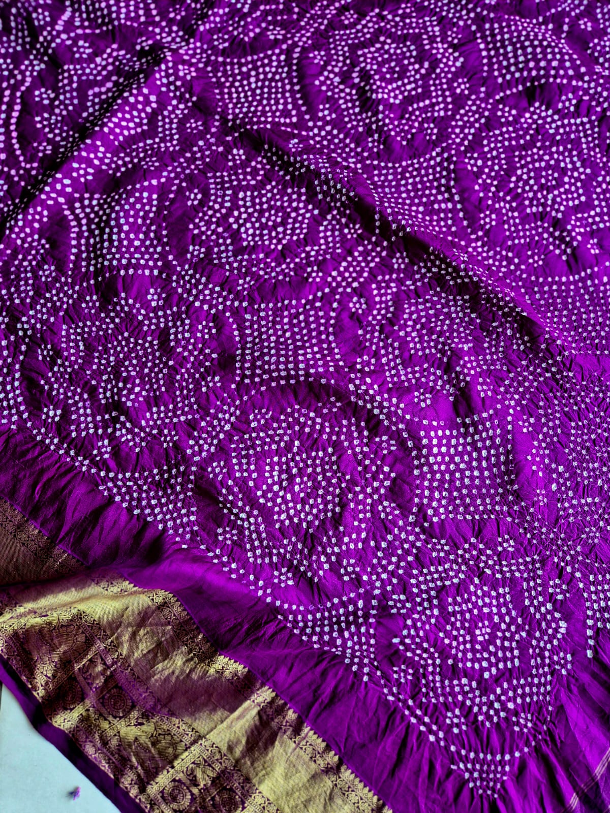 Phoolkari - Purple Kanjivaram Silk Bandhani Dupatta