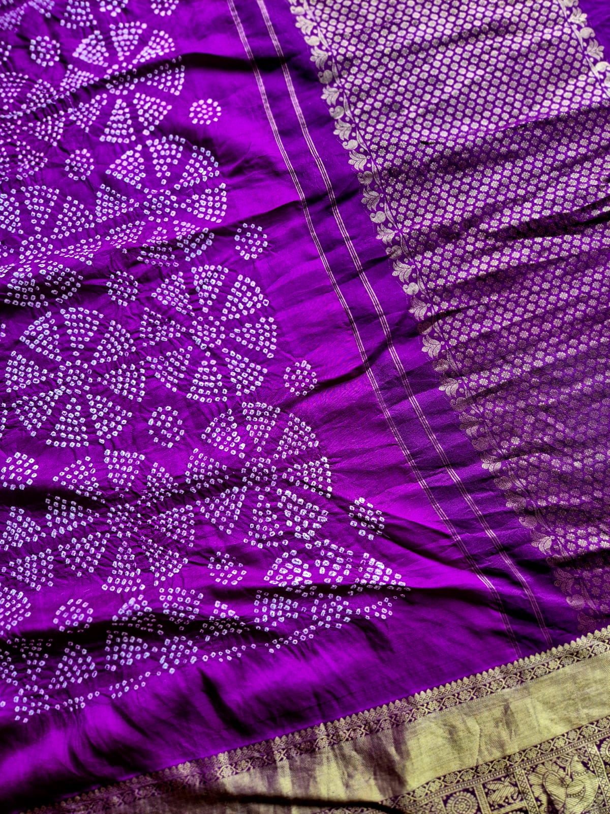 KanchLeher - Vibrant Purple Kanjivaram Silk Bandhani Dupatta