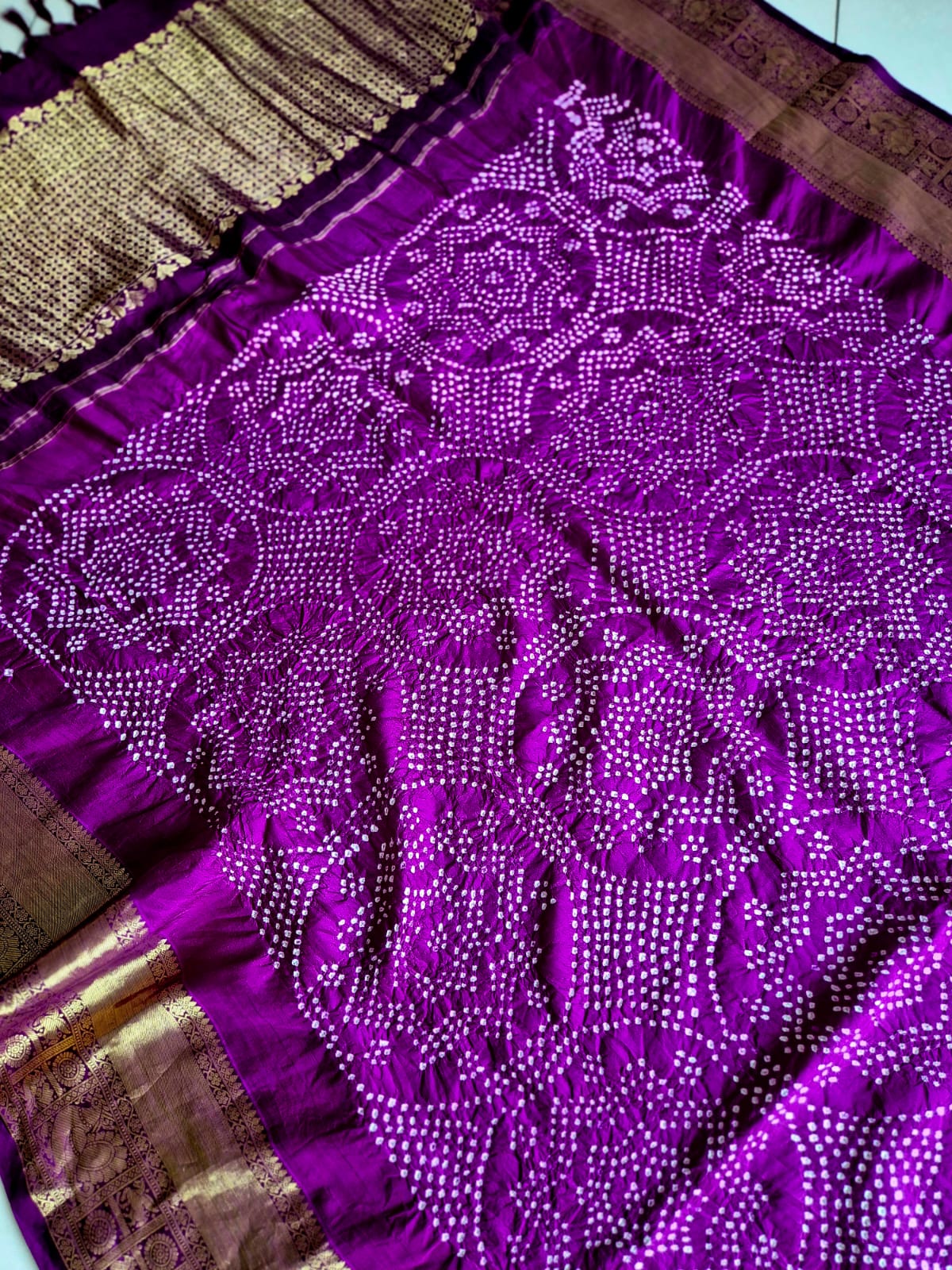 Phoolkari - Purple Kanjivaram Silk Bandhani Dupatta