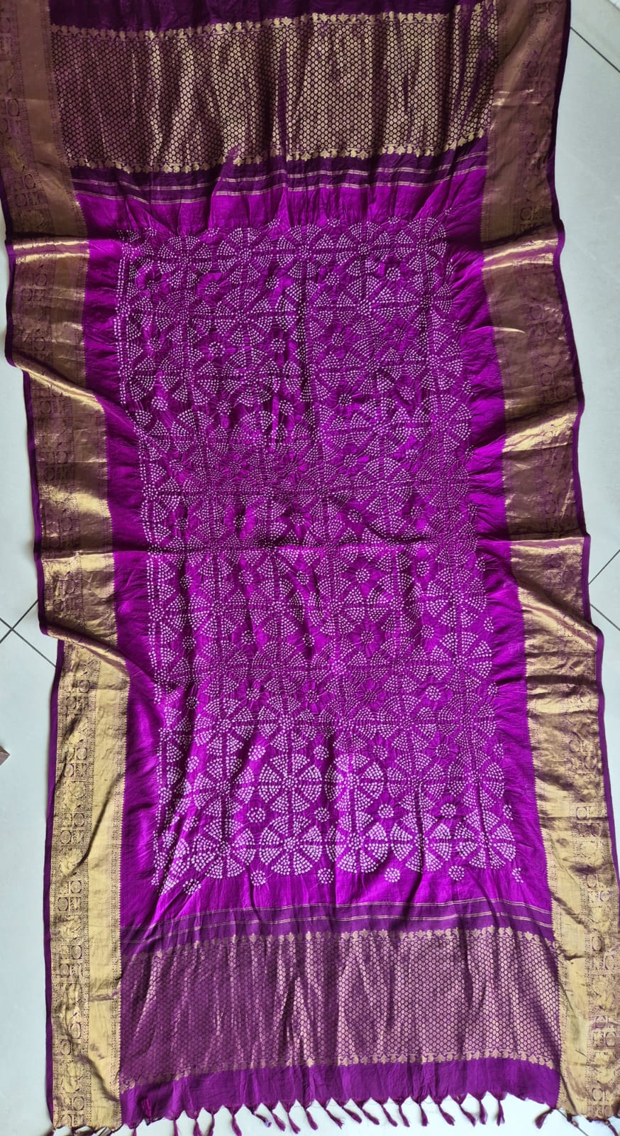 KanchLeher - Vibrant Purple Kanjivaram Silk Bandhani Dupatta