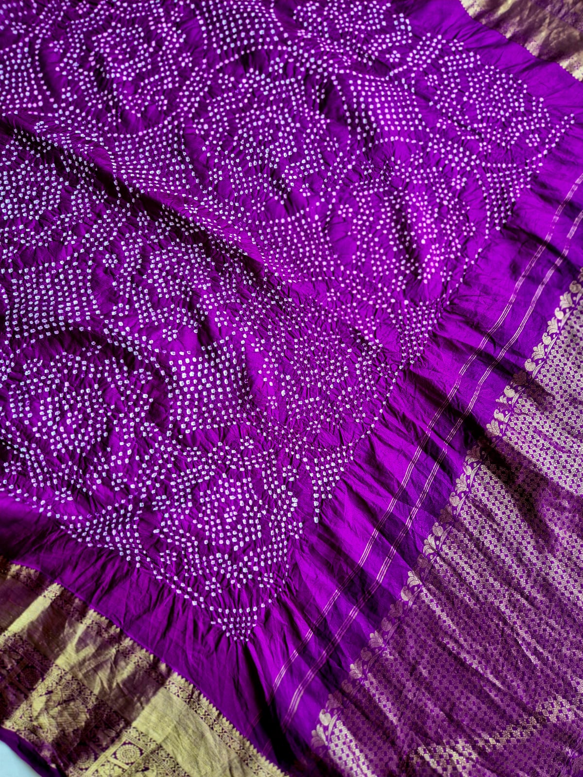 Phoolkari - Purple Kanjivaram Silk Bandhani Dupatta