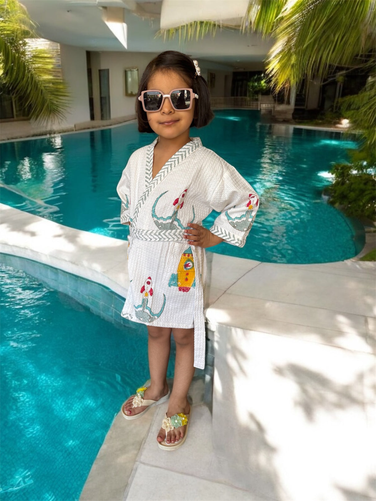 space theme cotton waffle kids bathrobe with name embroidery perfect for resellers and return gifts in singapore and switzerland