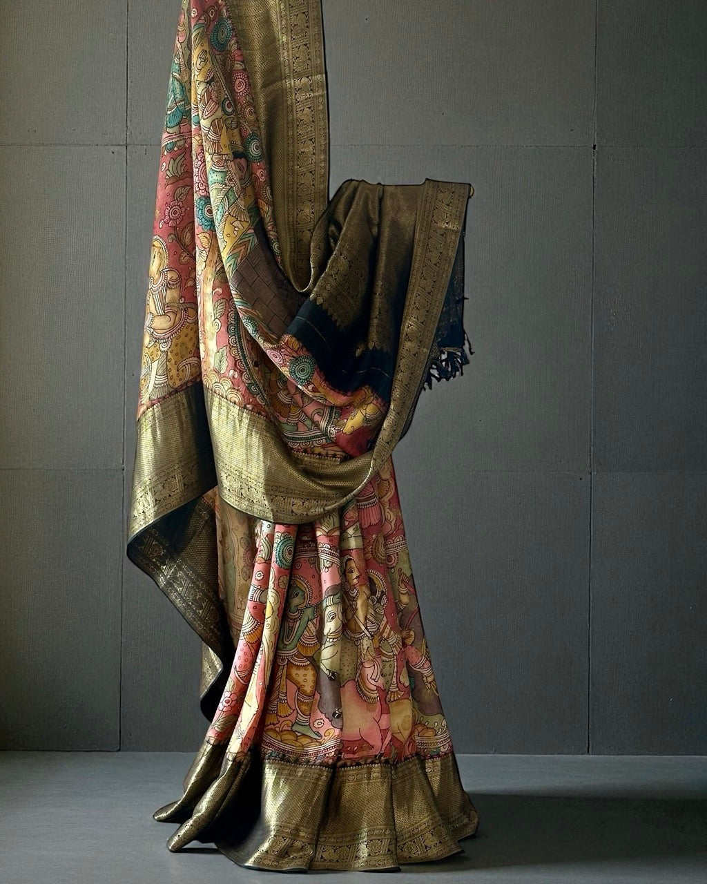 krishna-leela-theme-pure-kanjivaram-silk-kalamkari-saree