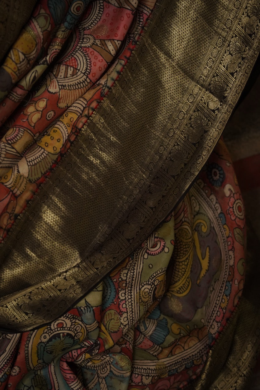 krishna-leela-theme-pure-kanjivaram-silk-kalamkari-saree
