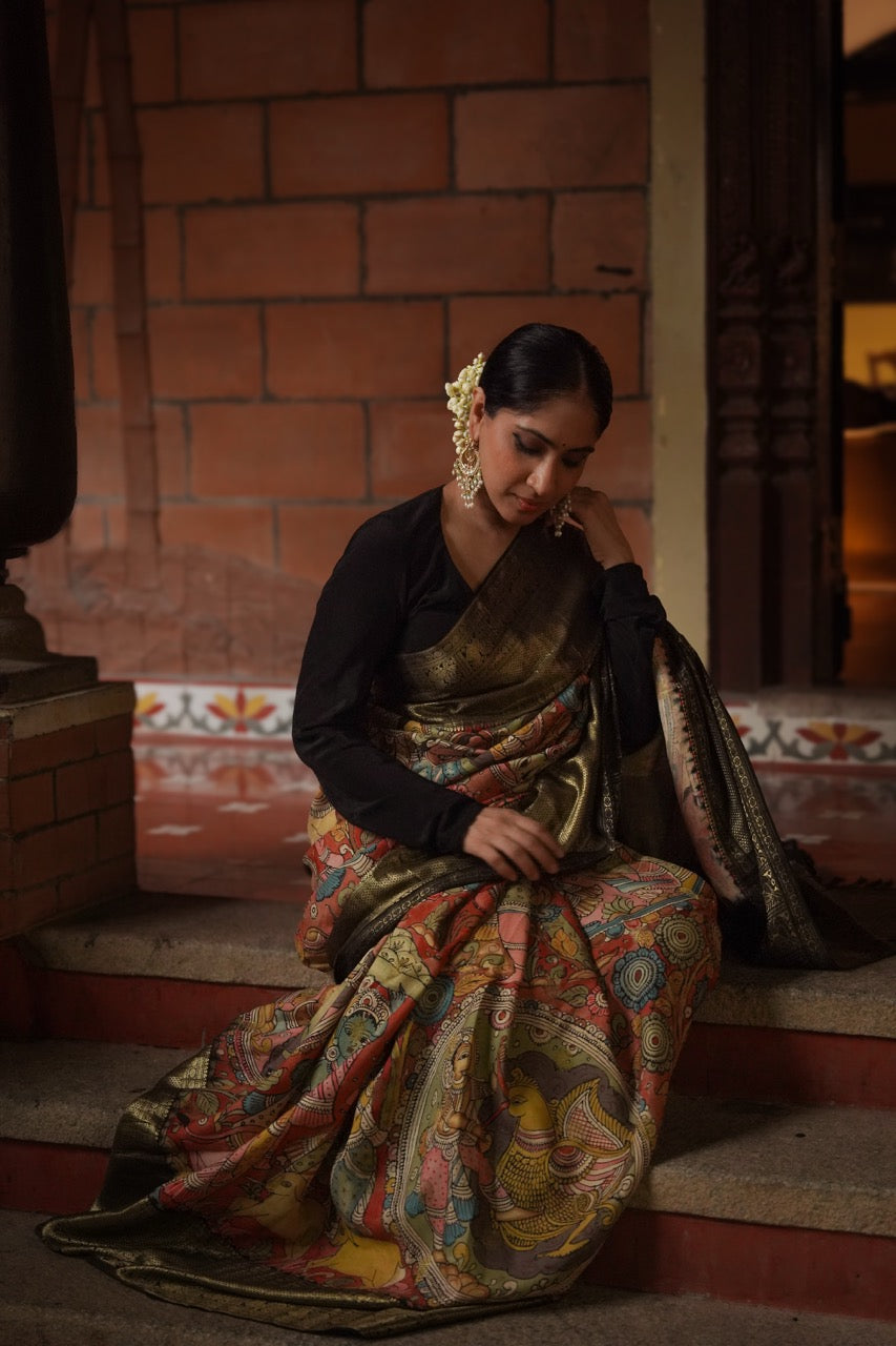 krishna-leela-theme-pure-kanjivaram-silk-kalamkari-saree