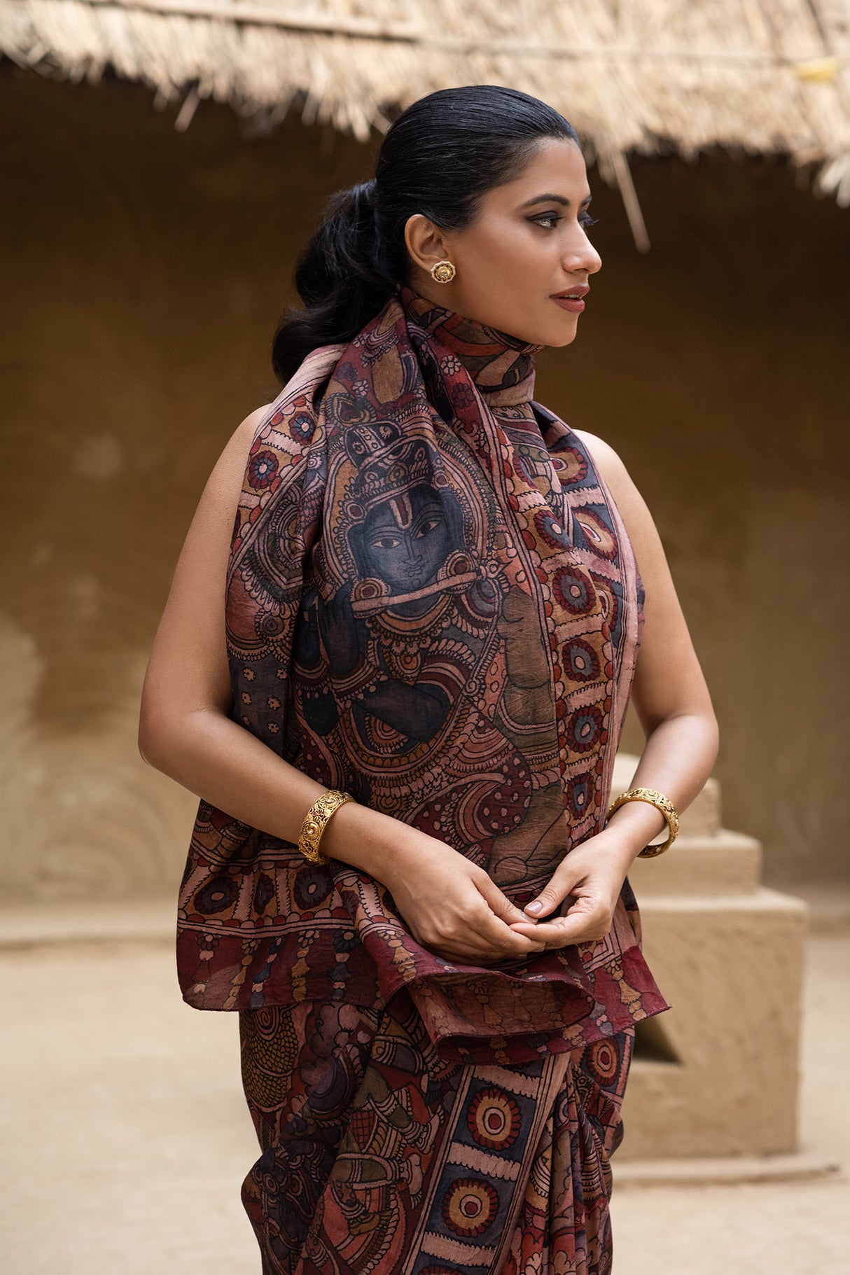 krishna-theme-mulberry-silk-kalamkari-saree-border-close-up