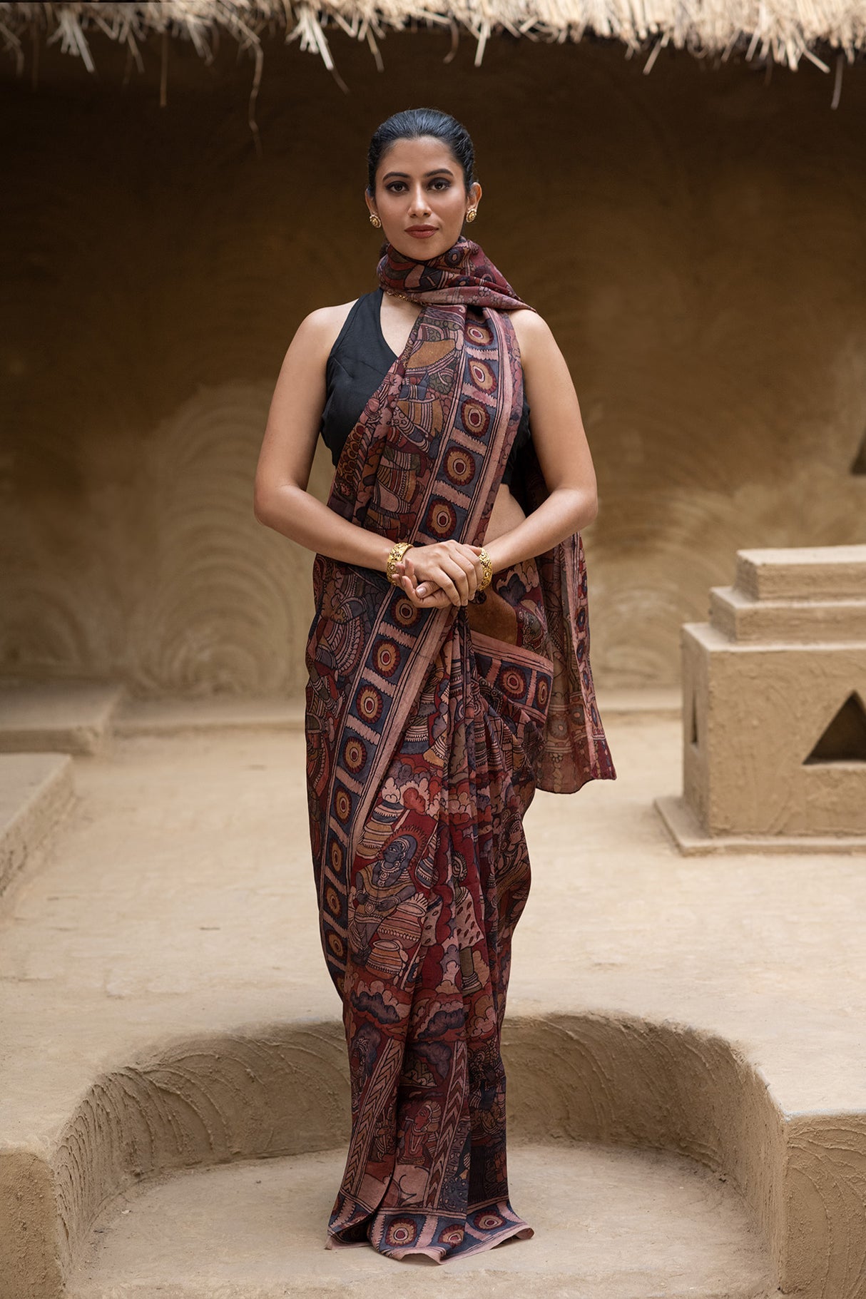 krishna-theme-mulberry-silk-kalamkari-saree-pallu-detailed-view