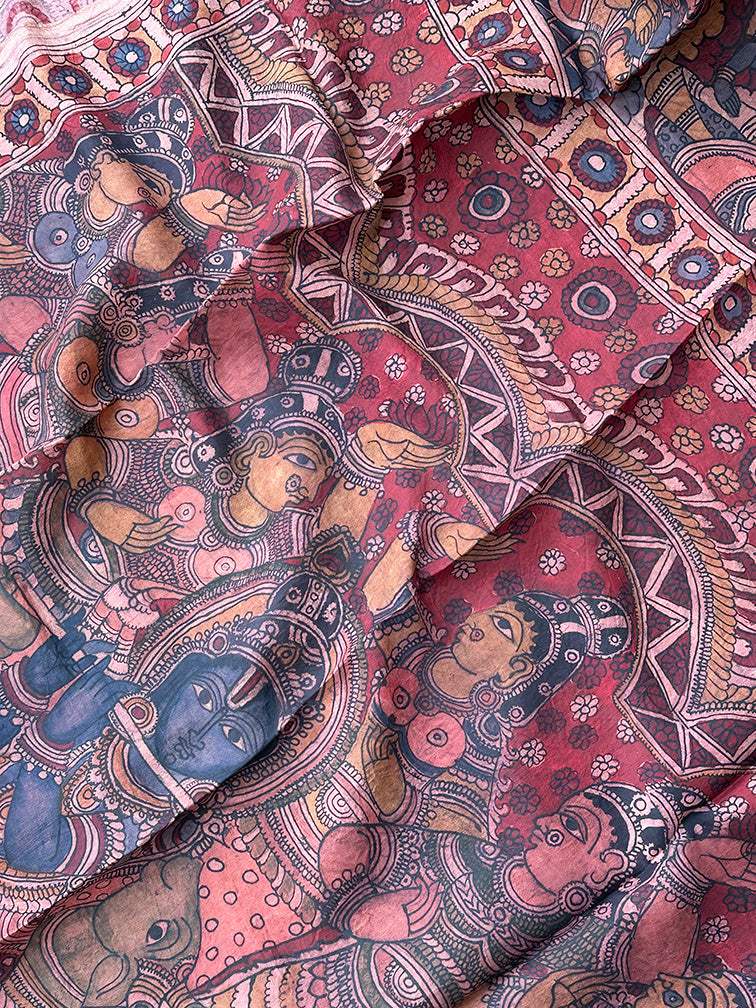 krishna-theme-mulberry-silk-kalamkari-saree-pallu-flowing-view