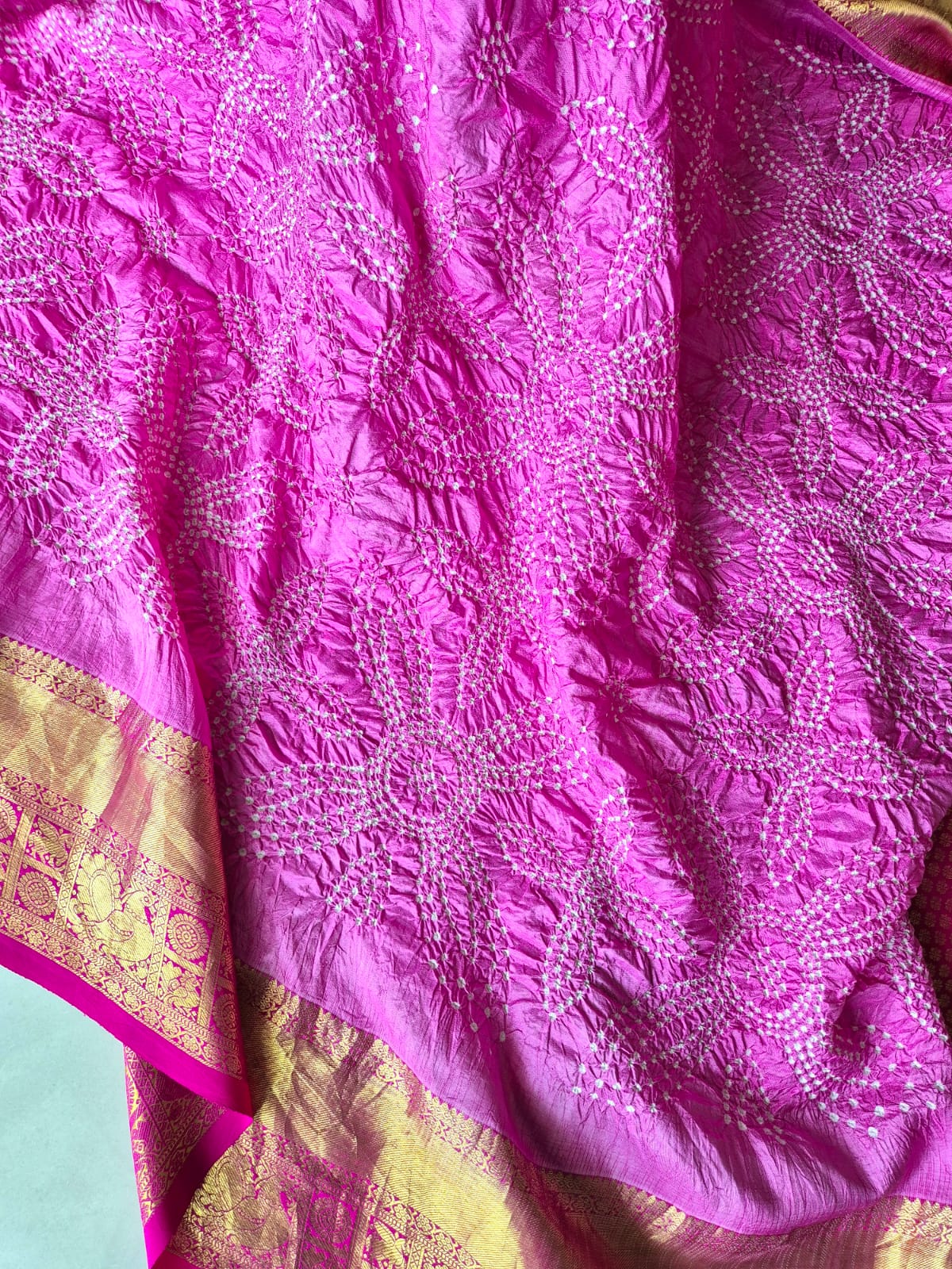 Gul-Bandh - Light and Dark Pink Kanjivaram Silk Floral Bandhani Dupatta