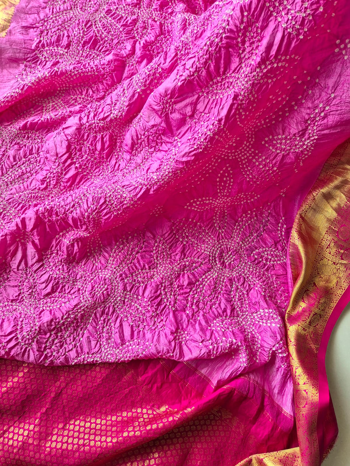 Gul-Bandh - Light and Dark Pink Kanjivaram Silk Floral Bandhani Dupatta
