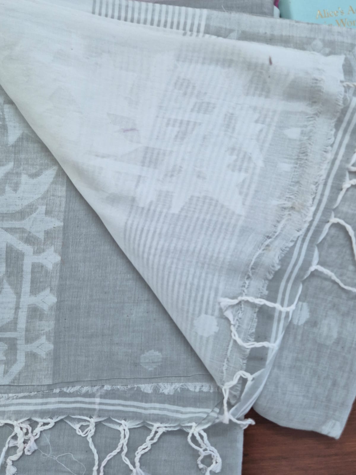 Elegant Mulmul Cotton Saree made on Jacquard Loom in Grey Colour