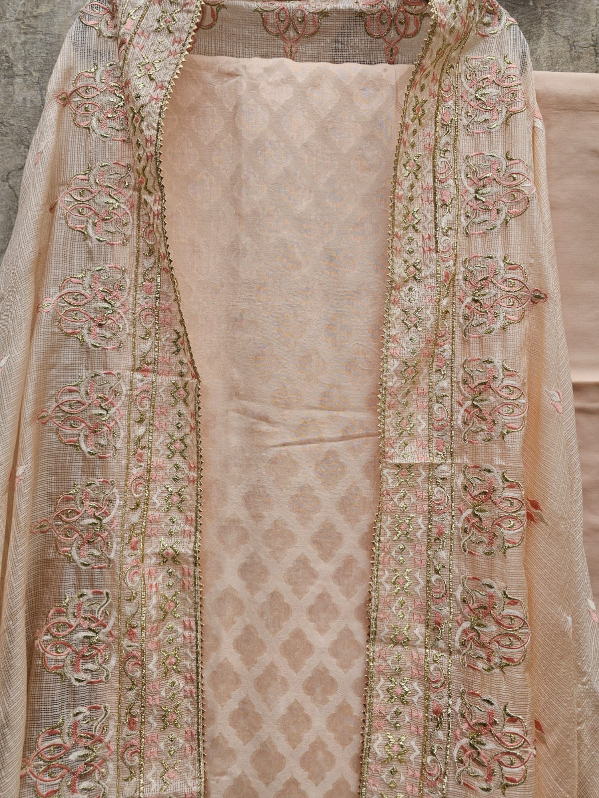 Light Peach Cotton Silk Three Piece Unstitched Suit Set