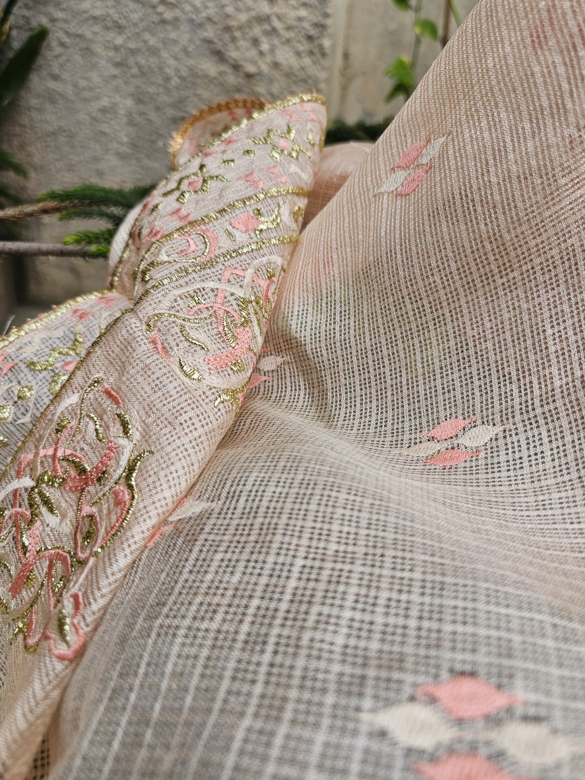 Light Peach Cotton Silk Three Piece Unstitched Suit Set